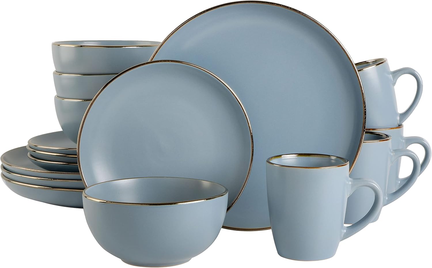 Gibson Home Rockaway Round Stoneware Dinnerware Set Service for 4 Matte Blue