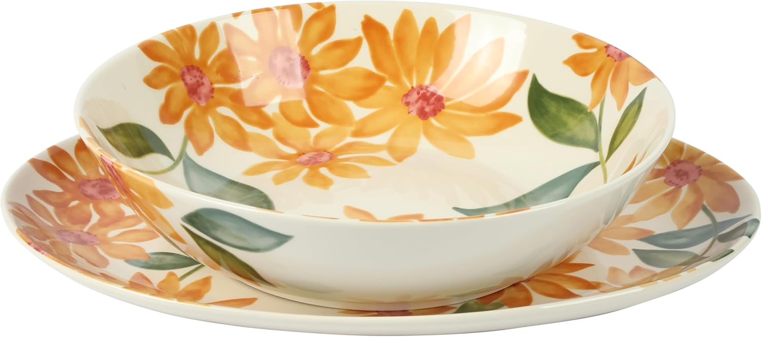 Bloomhouse Two-Piece Stoneware Floral Serving Set