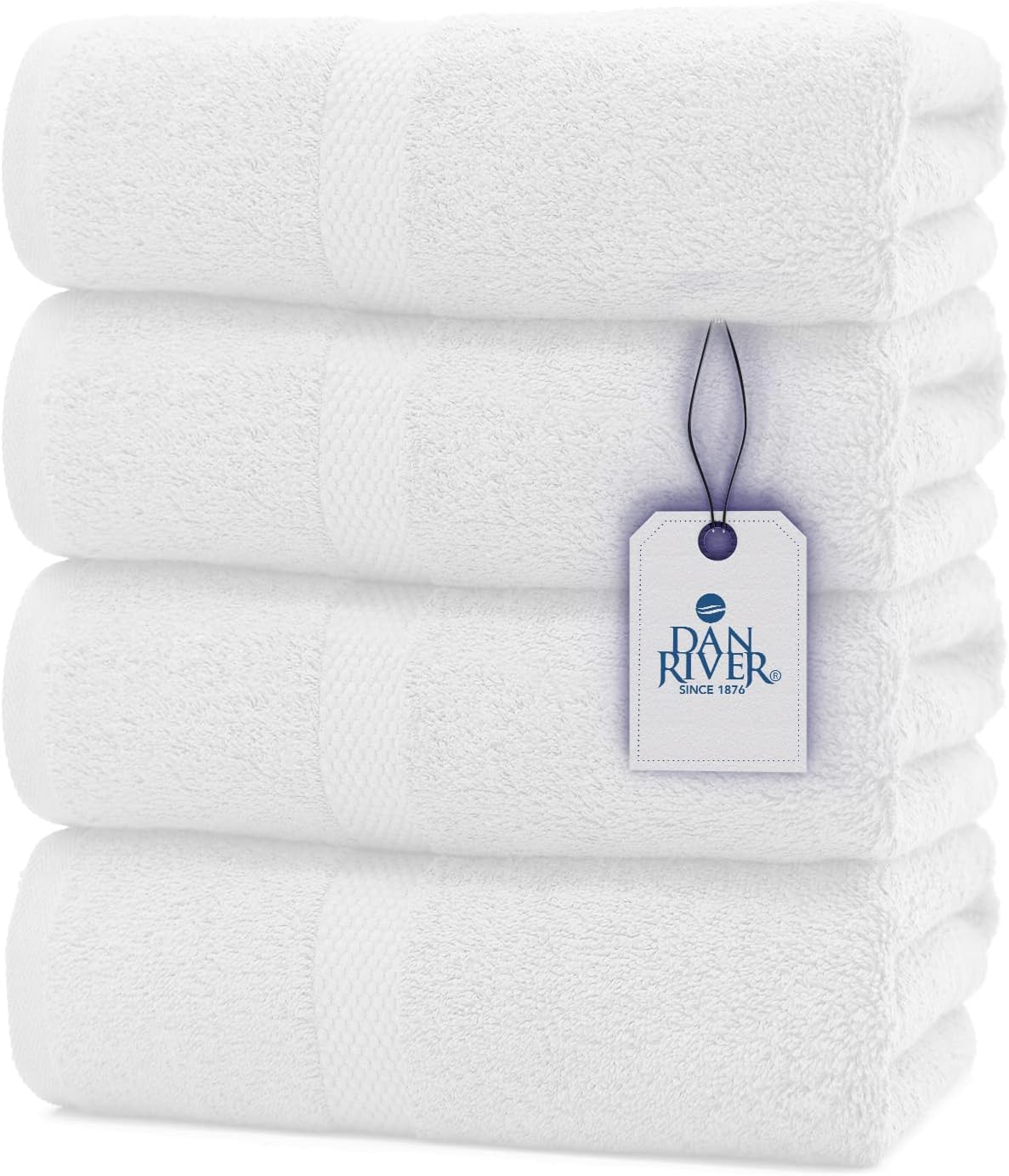 DAN RIVER Premium Bath Towels 27x54 Inches 4 Pack White 550 GSM