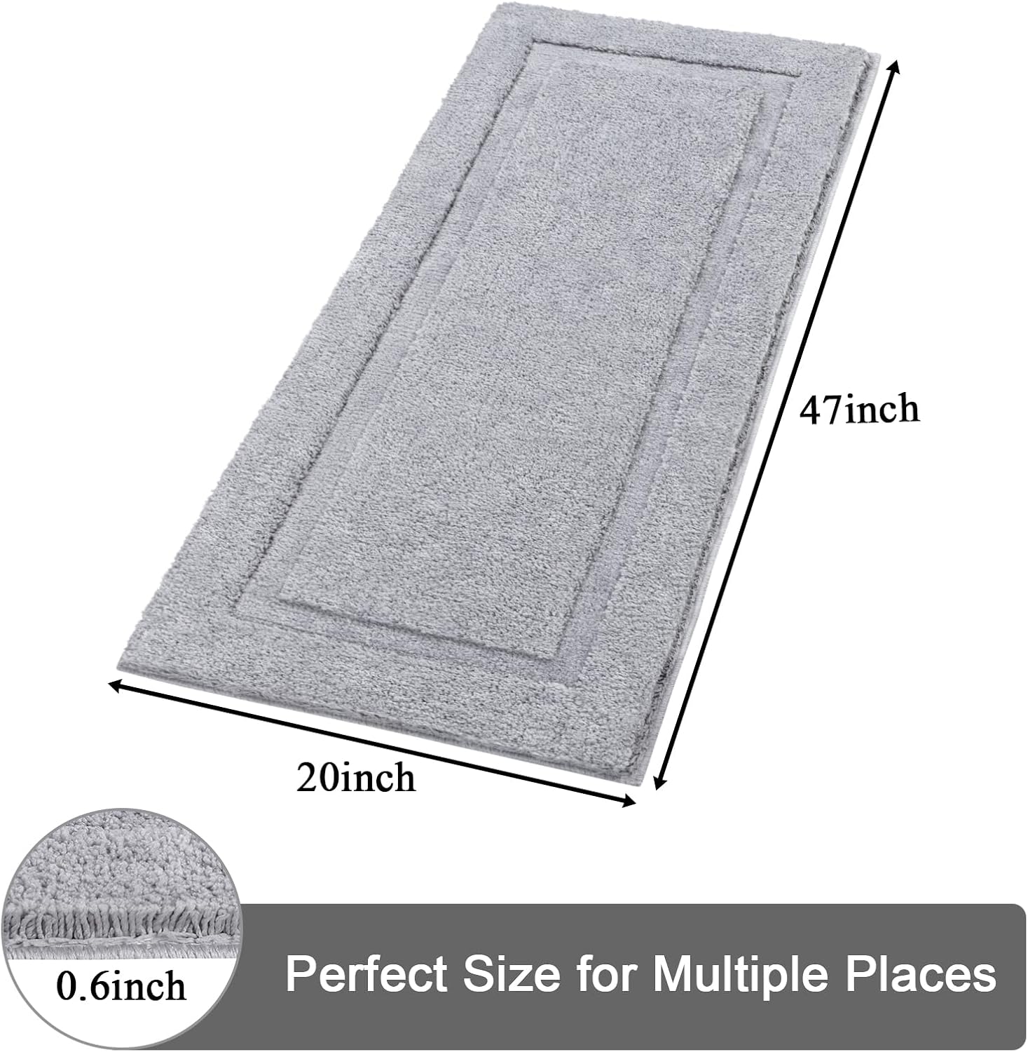 SHACOS Gray Super Soft Bath Rug 20x47
