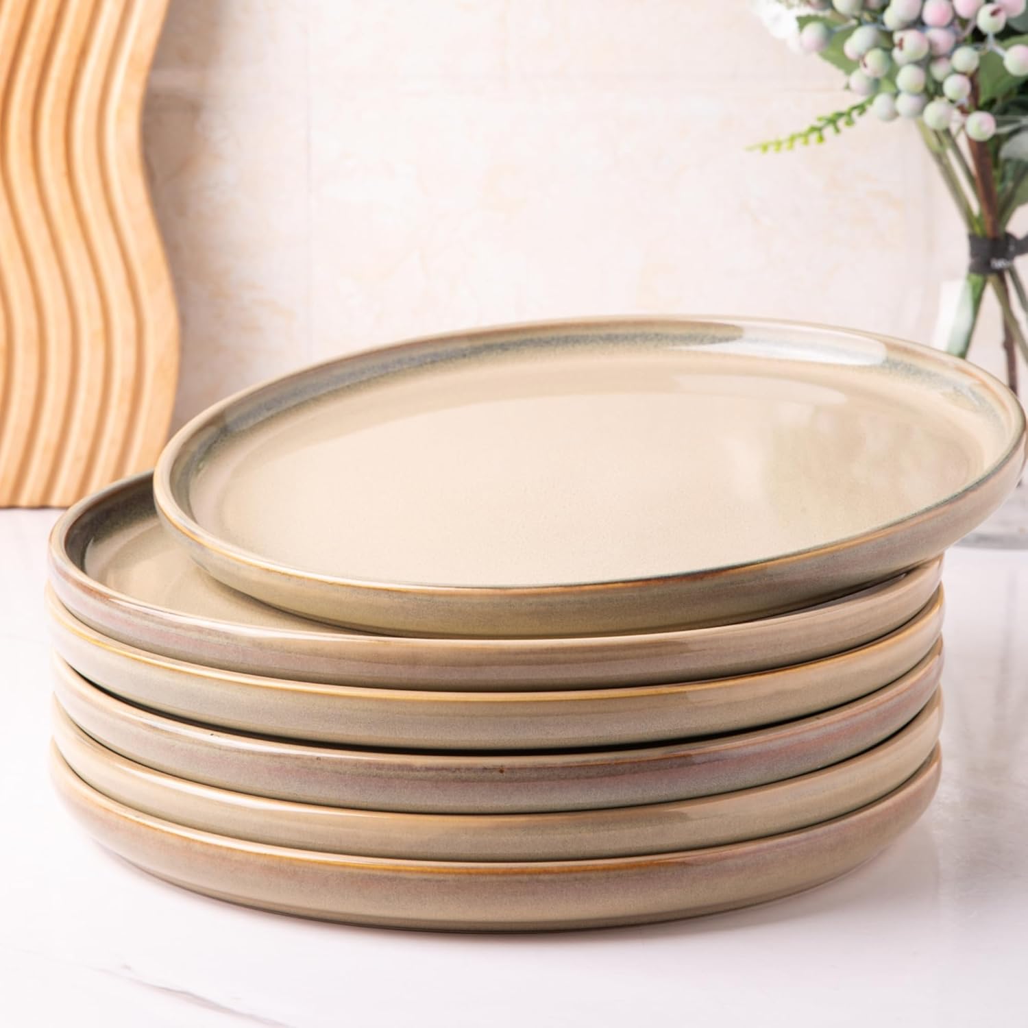 Handcrafted Raised Edge Dinner Plates Set 105 Inch Reactor Glaze Ceramic