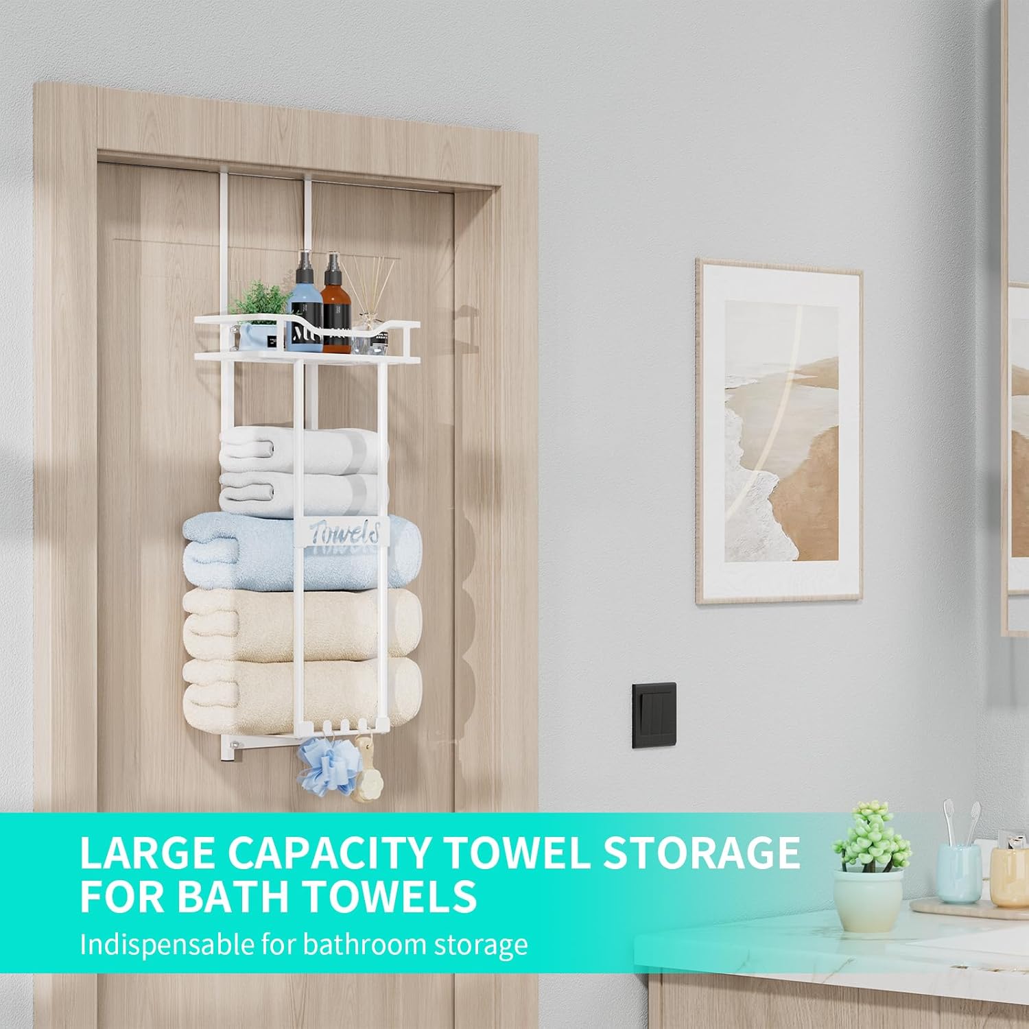 Space-Saving Over-Door Towel Rack - White