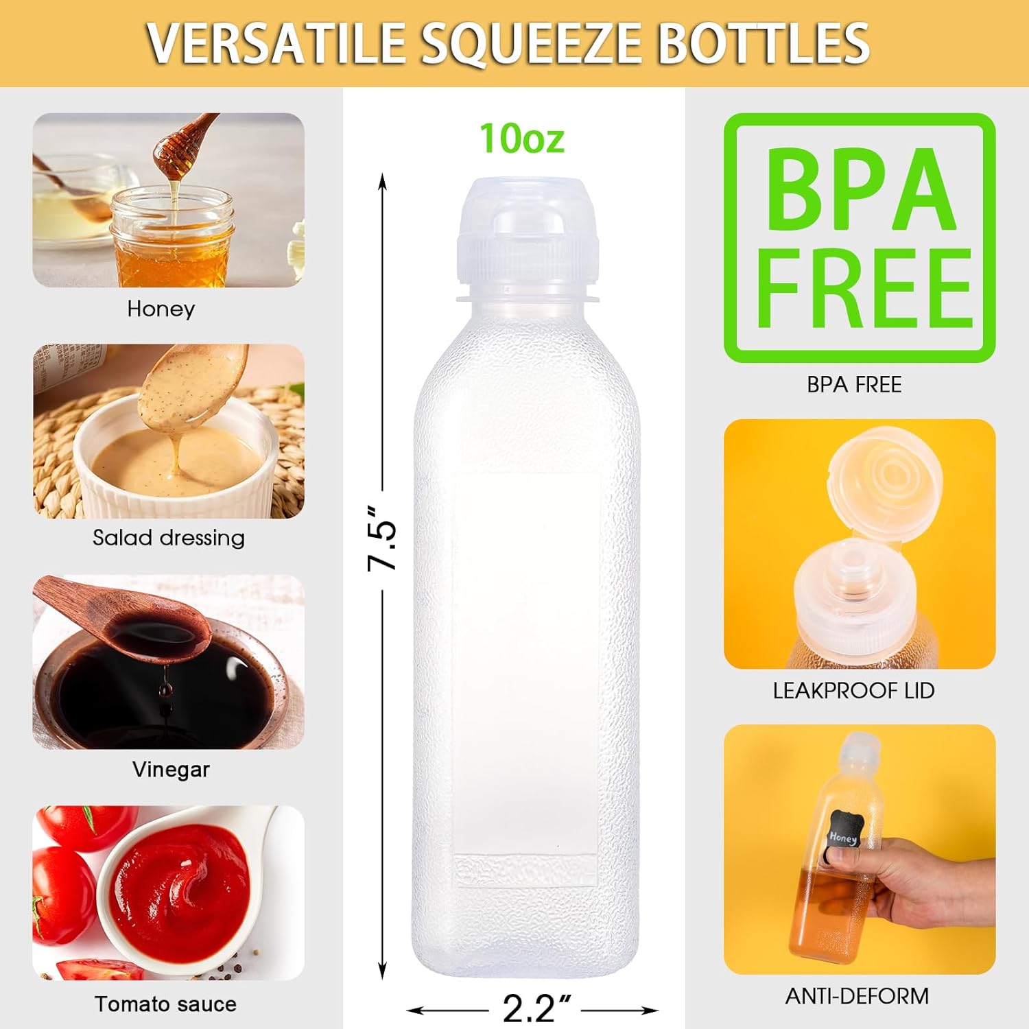 Quick Release 10oz Squeeze Bottles with Lid for Ketchup Mustard More
