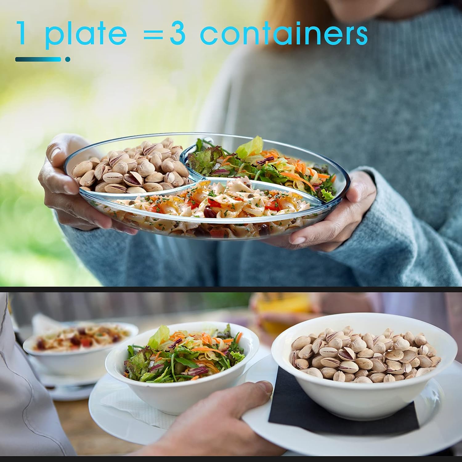 NUTRIUPS Glass Divided Plate - 10-Inch Round