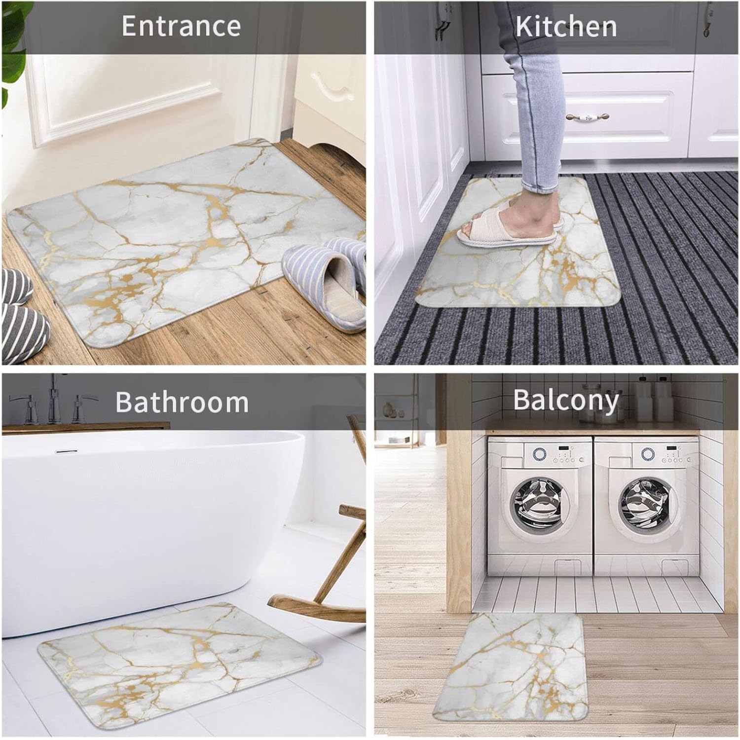 Premium Marble Bath Mat WhiteGrey - Soft Non-Slip and Quick Absorption