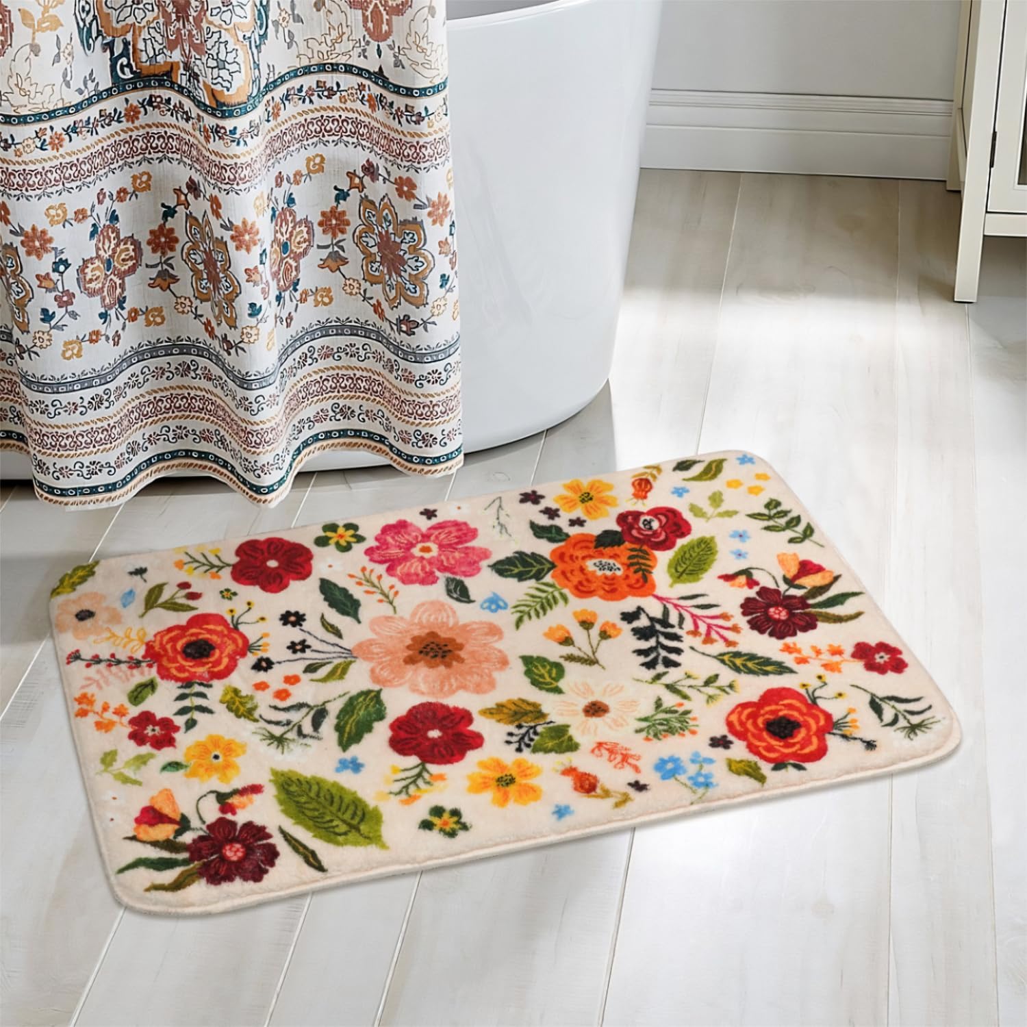 Stylish Non-Slip Bathmat with Soft Floral Design