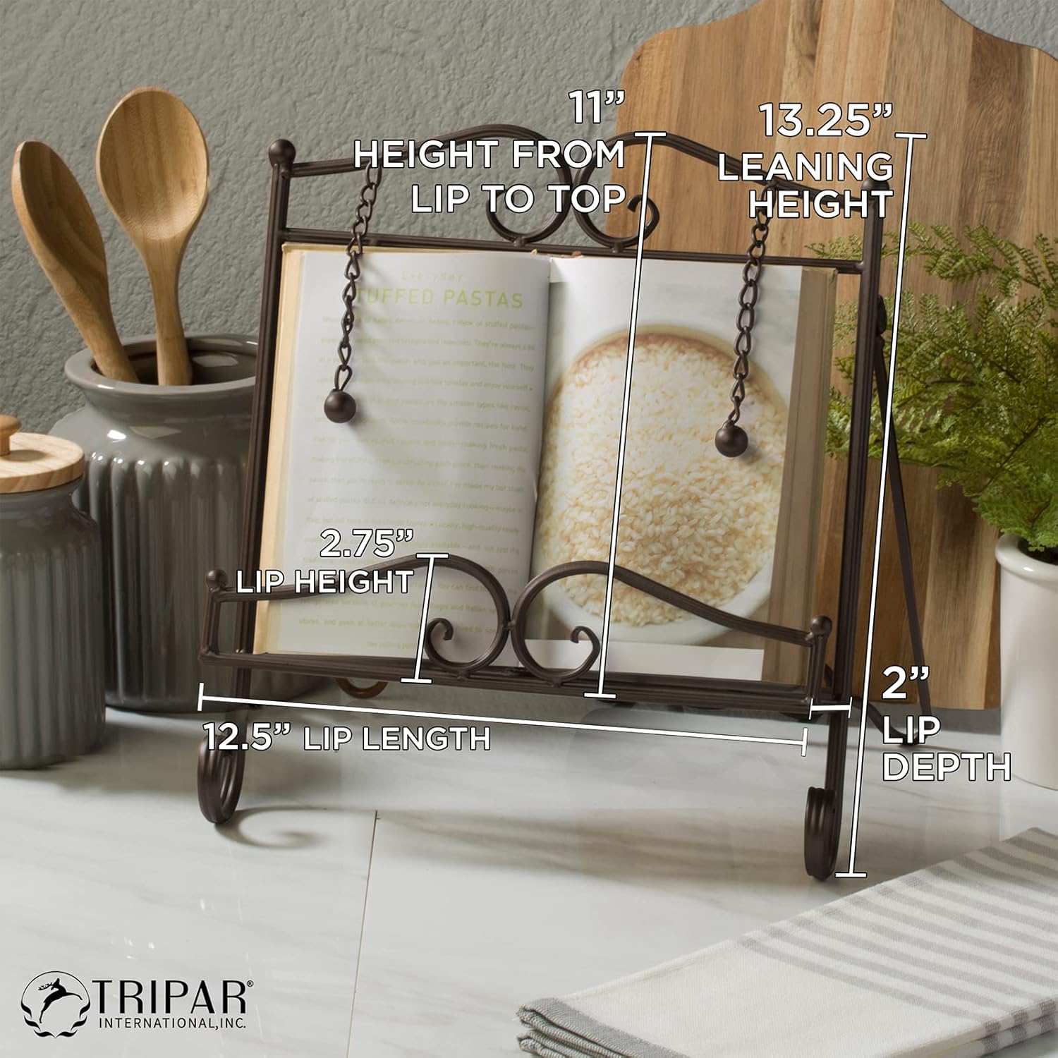 Tripar Swirl Design Metal cookbook stand recipe holder