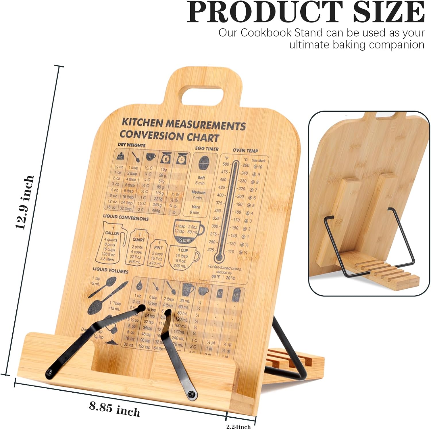 Bamboo Kitchen Cookbook Stand with Conversion Chart