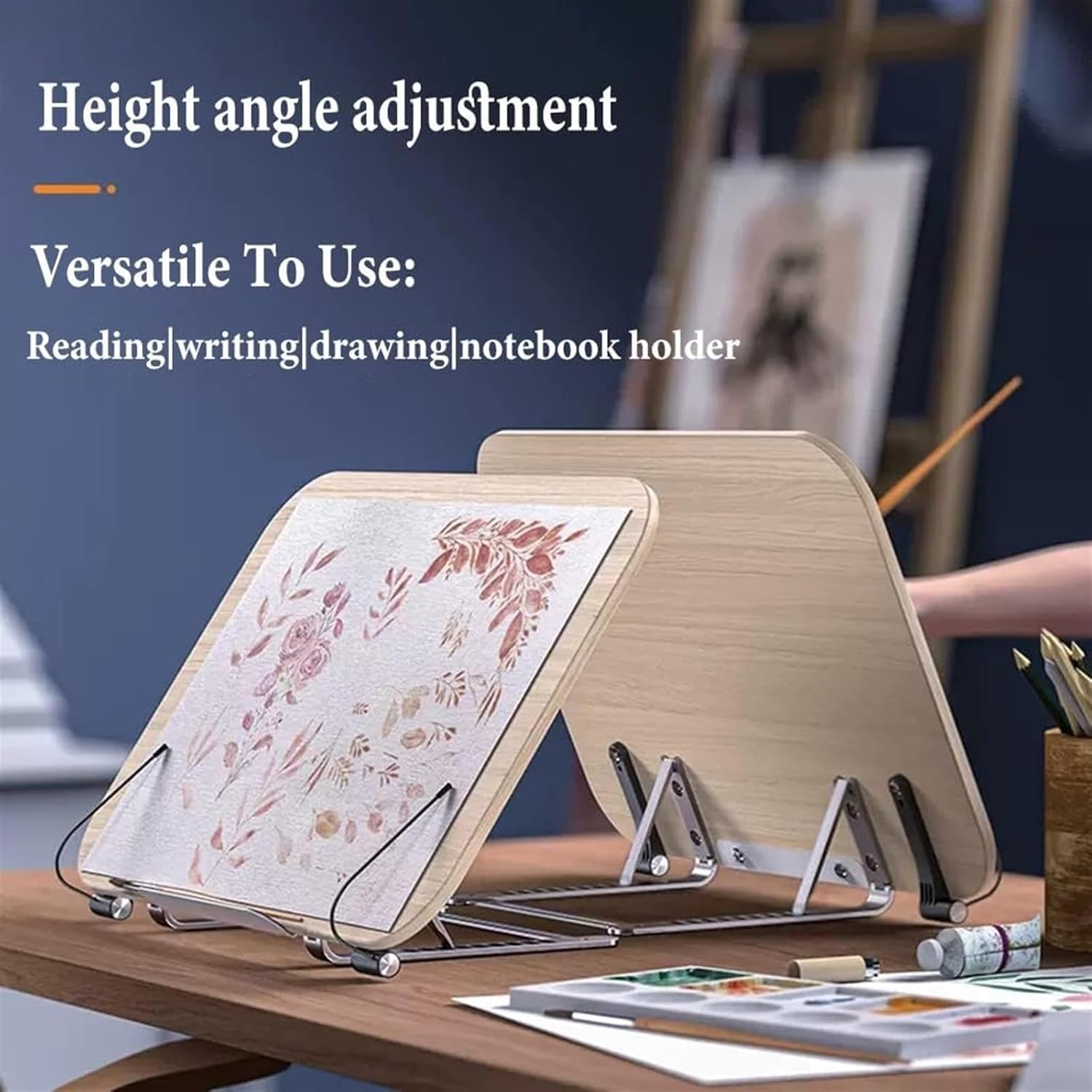 JACCOSLarge Wooden Cooking Book Stand Adjustable Height Foldable