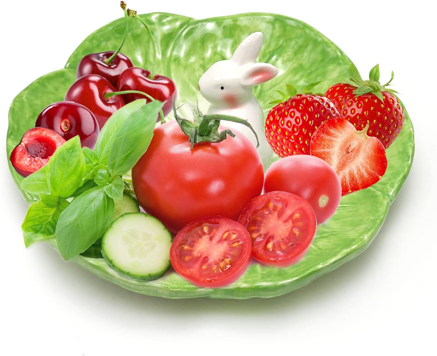 Green Cabbage Ceramic Dinner Plate with Rabbit