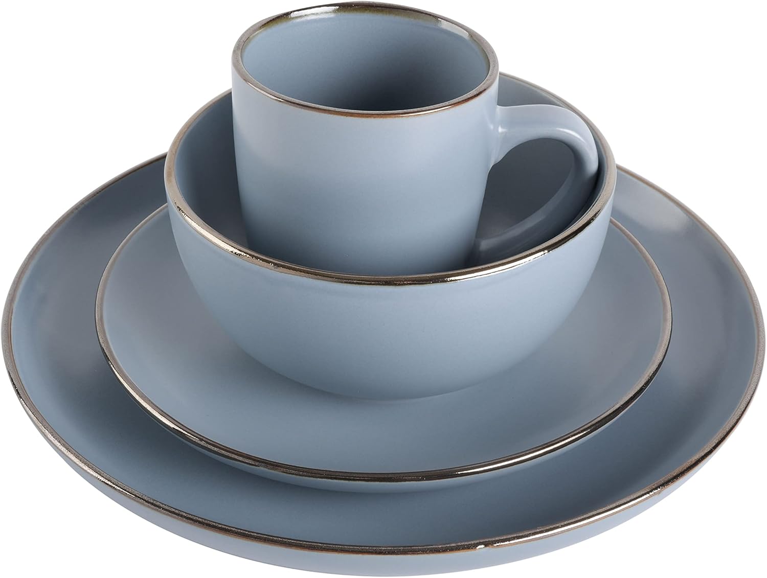 Gibson Home Rockaway Round Stoneware Dinnerware Set Service for 4 Matte Blue