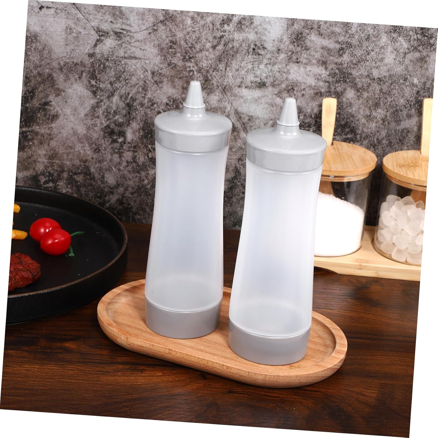 FELTECHELECTR Reusable Plastic Condiment Squeeze Bottle Grey
