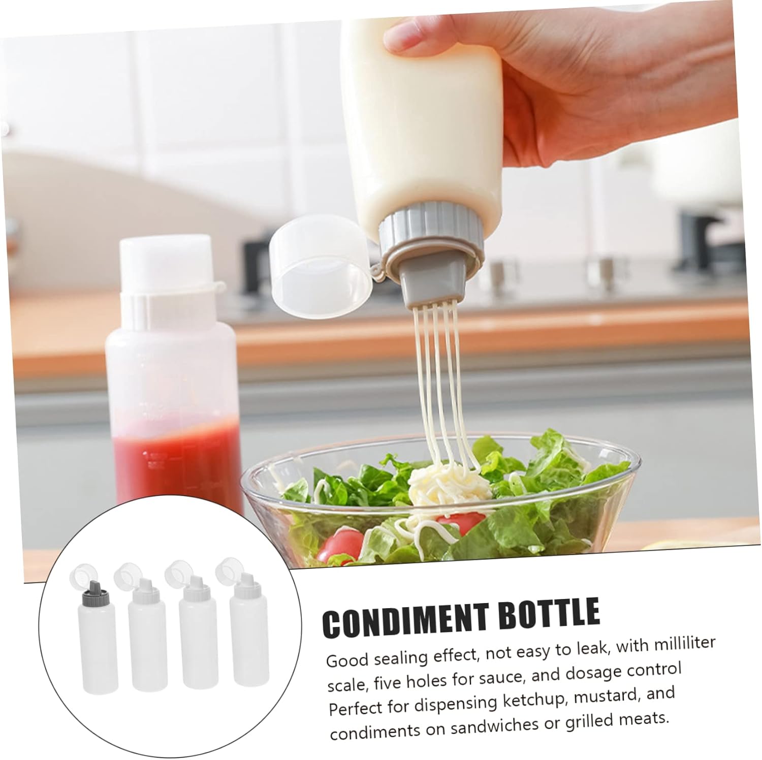 Safe Leak-Proof Squeeze Bottles for Dressing Sauce 350ml x4