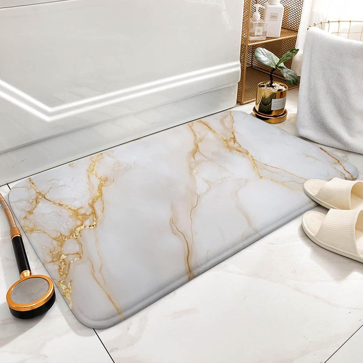 Pale Colours Marble Texture Bathroom Door Rug Mat