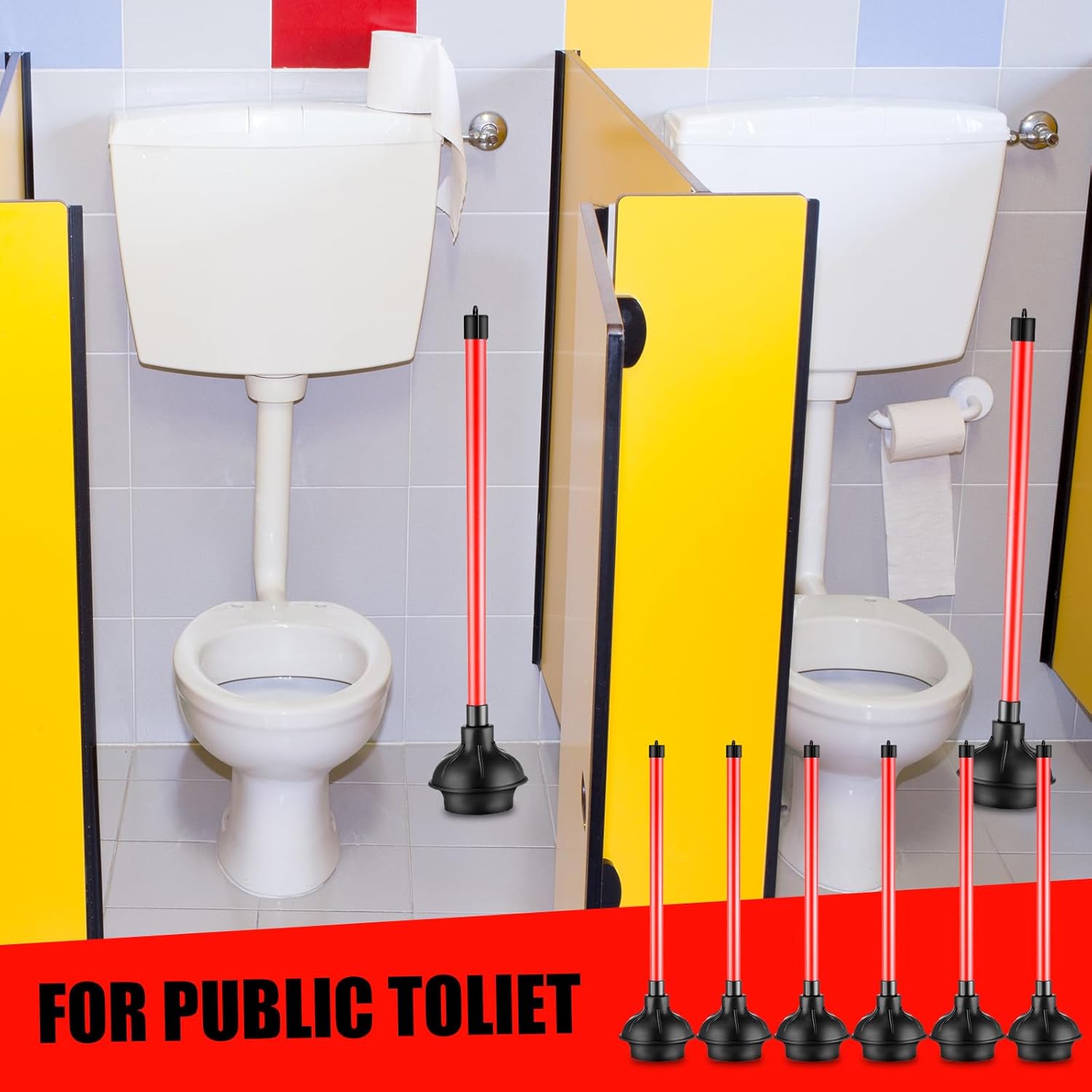 Domeni 6-Piece Heavy Duty Toilet Plunger Set Black Red Design
