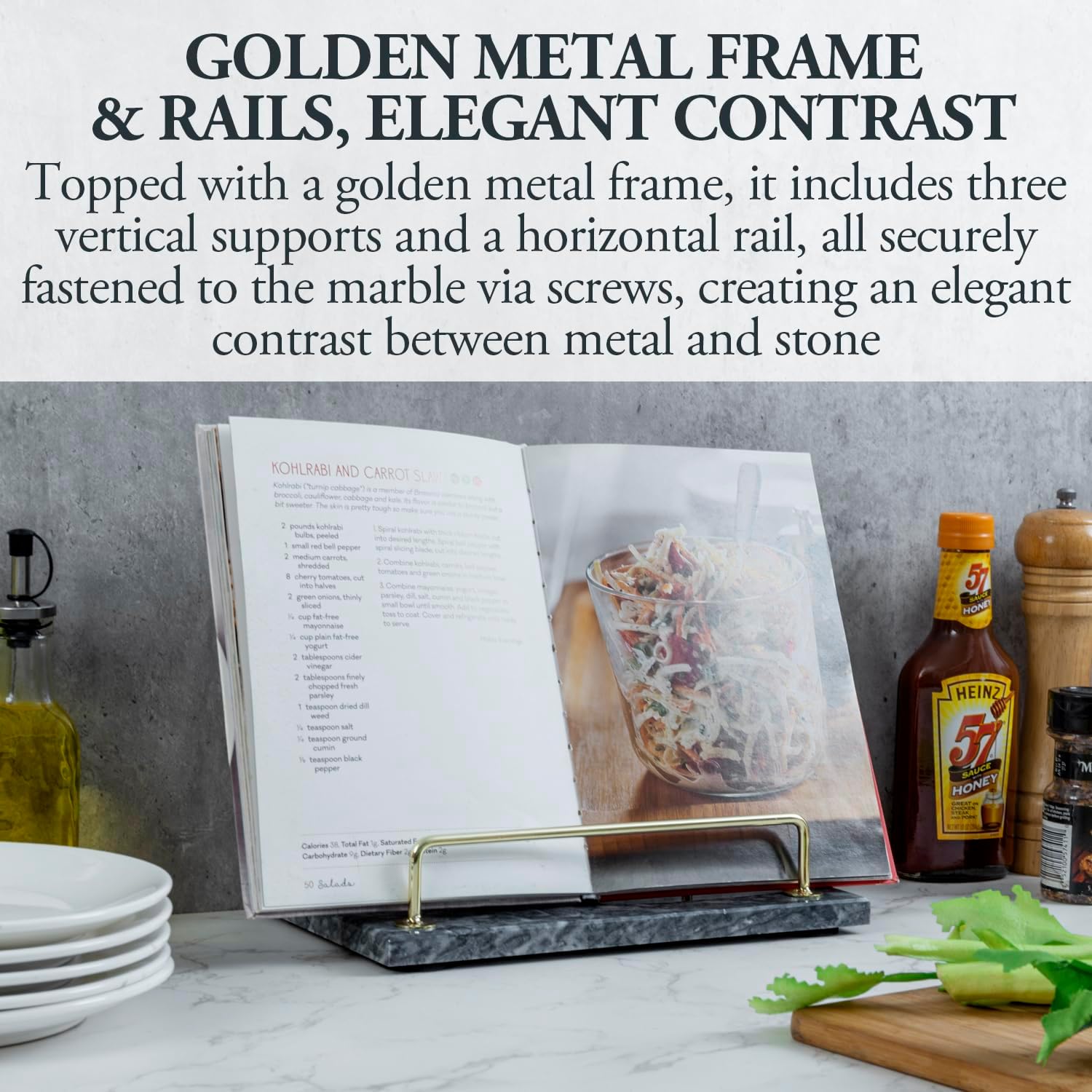 MyGift Modern Black Marble cookbook stand