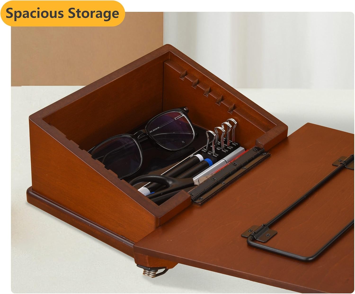 tjBally - Large Wooden Book Stand with Dual-Purpose Storage System