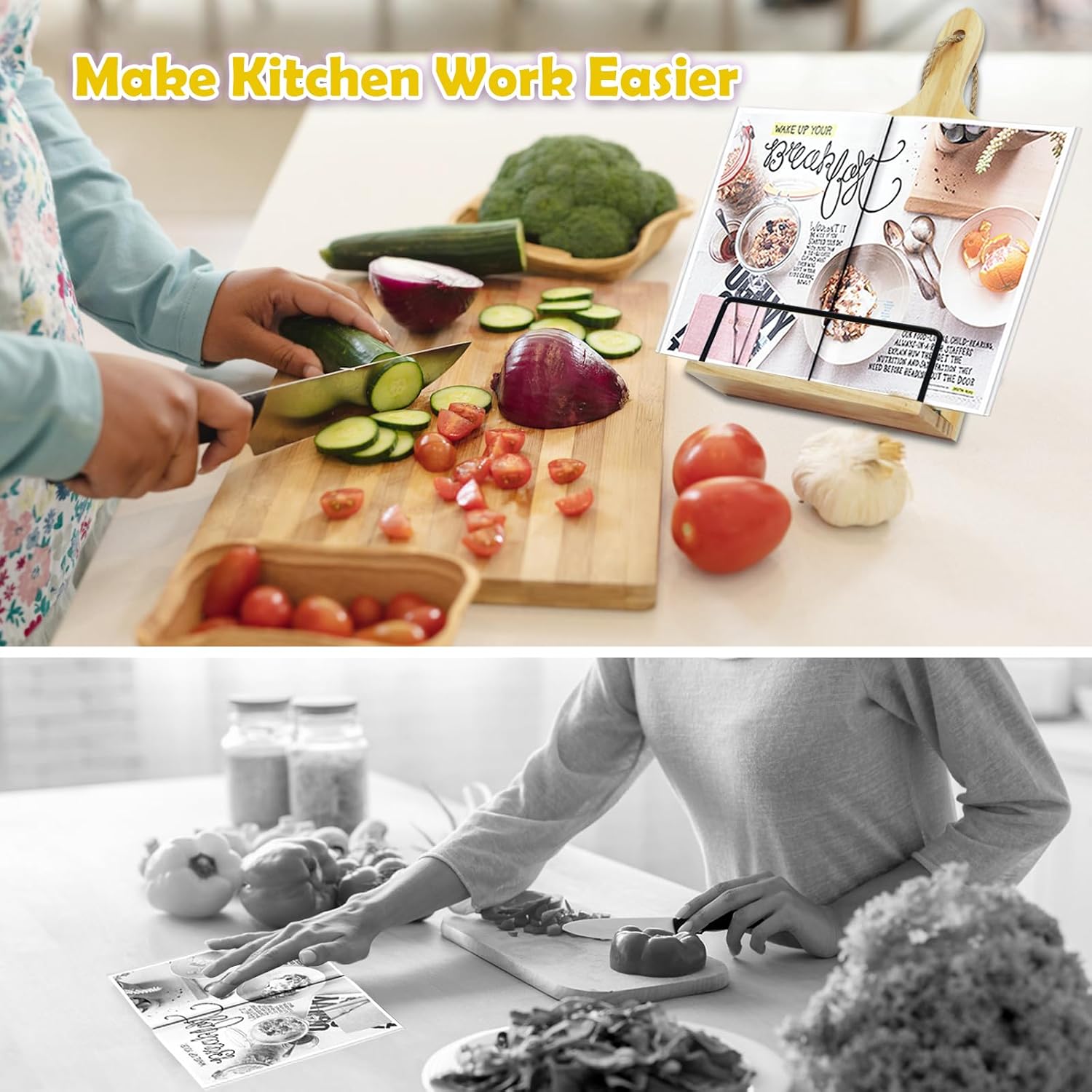 Wooden Recipe Book Holder Dhnvcud Kitchen Cookbook Stand