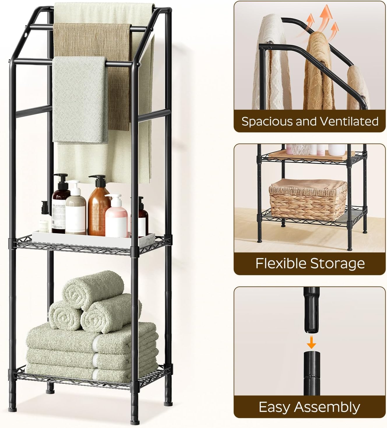 HOOBRO 478 Tall Freestanding Towel Rack with 3 Tiers