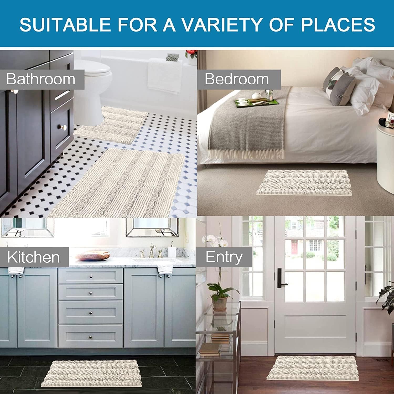 HVERSAILTEX 3 Piece Thick Striped Bath Rug Set