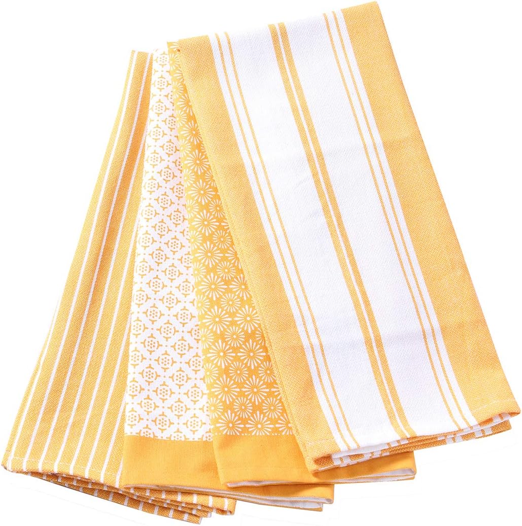 ACCENTHOME Cotton Hand Towels Set of 4 - Geometric Print Yellow