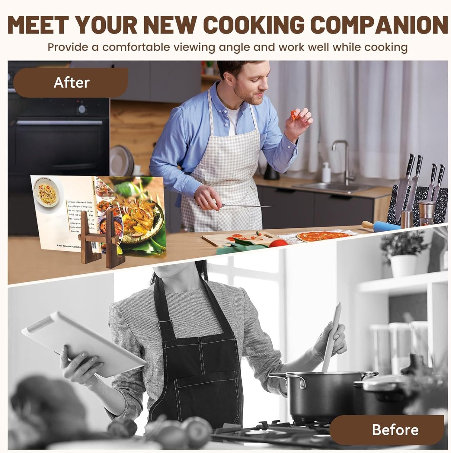 Sturdy Wooden Kitchen Cookbook Stand for Tablets Photos