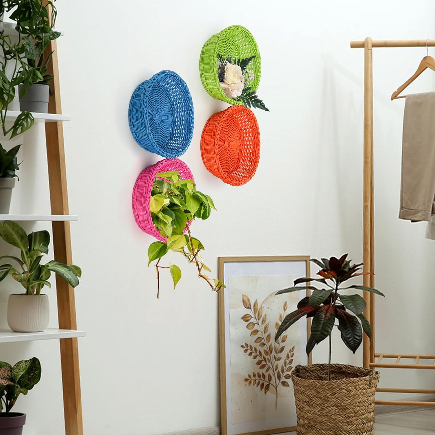 4-Piece Rattan Woven Baskets for Fruit Storage Serving