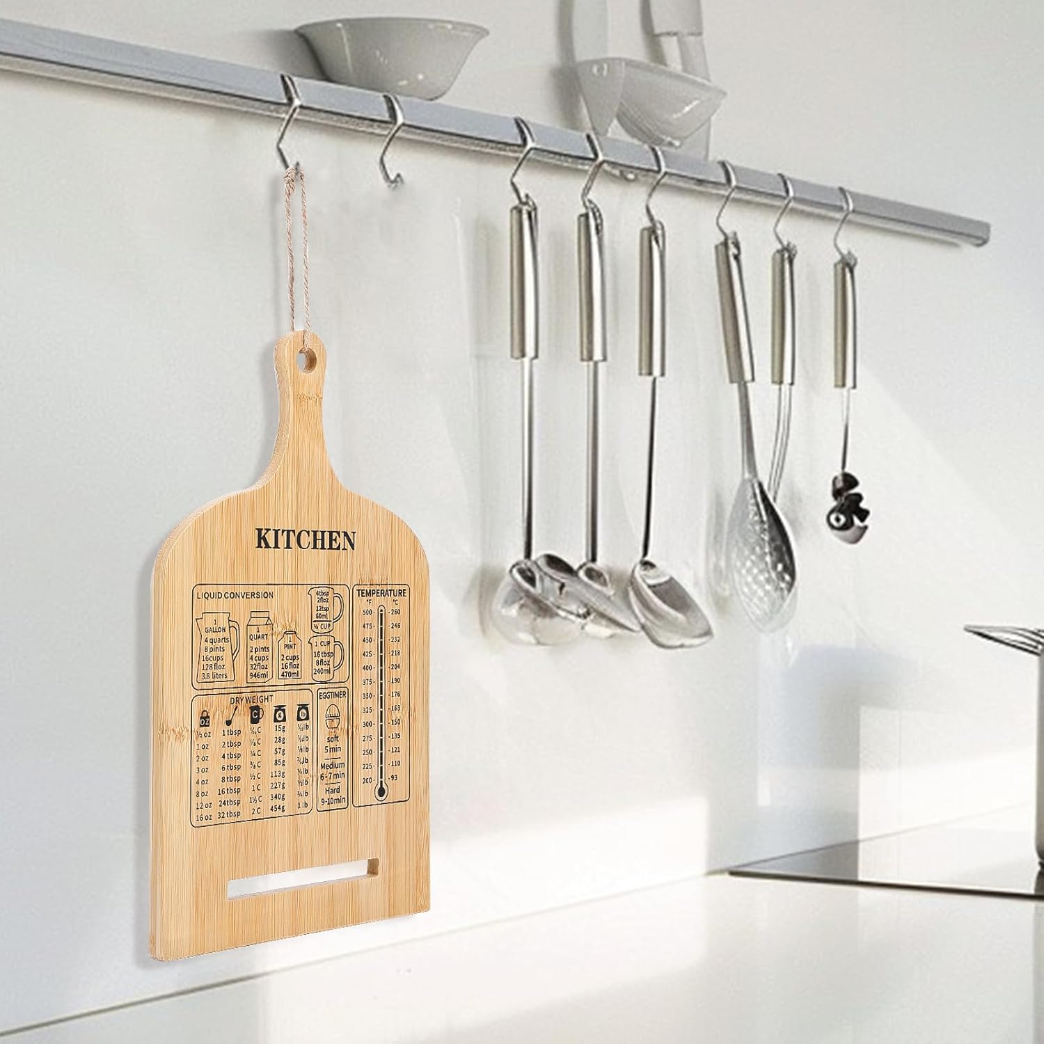 Sturdy Wooden Cookbook Stand with Measurement Chart for Kitchen Use