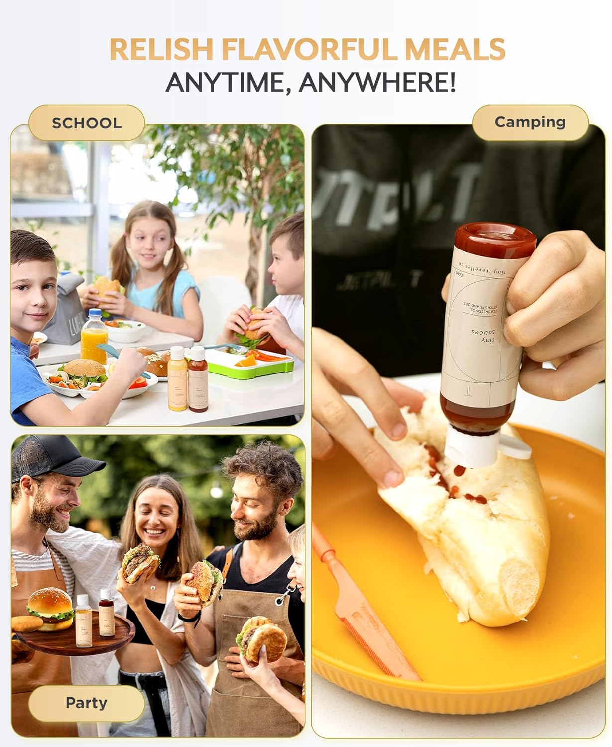 Tiny Squeeze Bottles Set - 4 Pack with Flip Top Lids