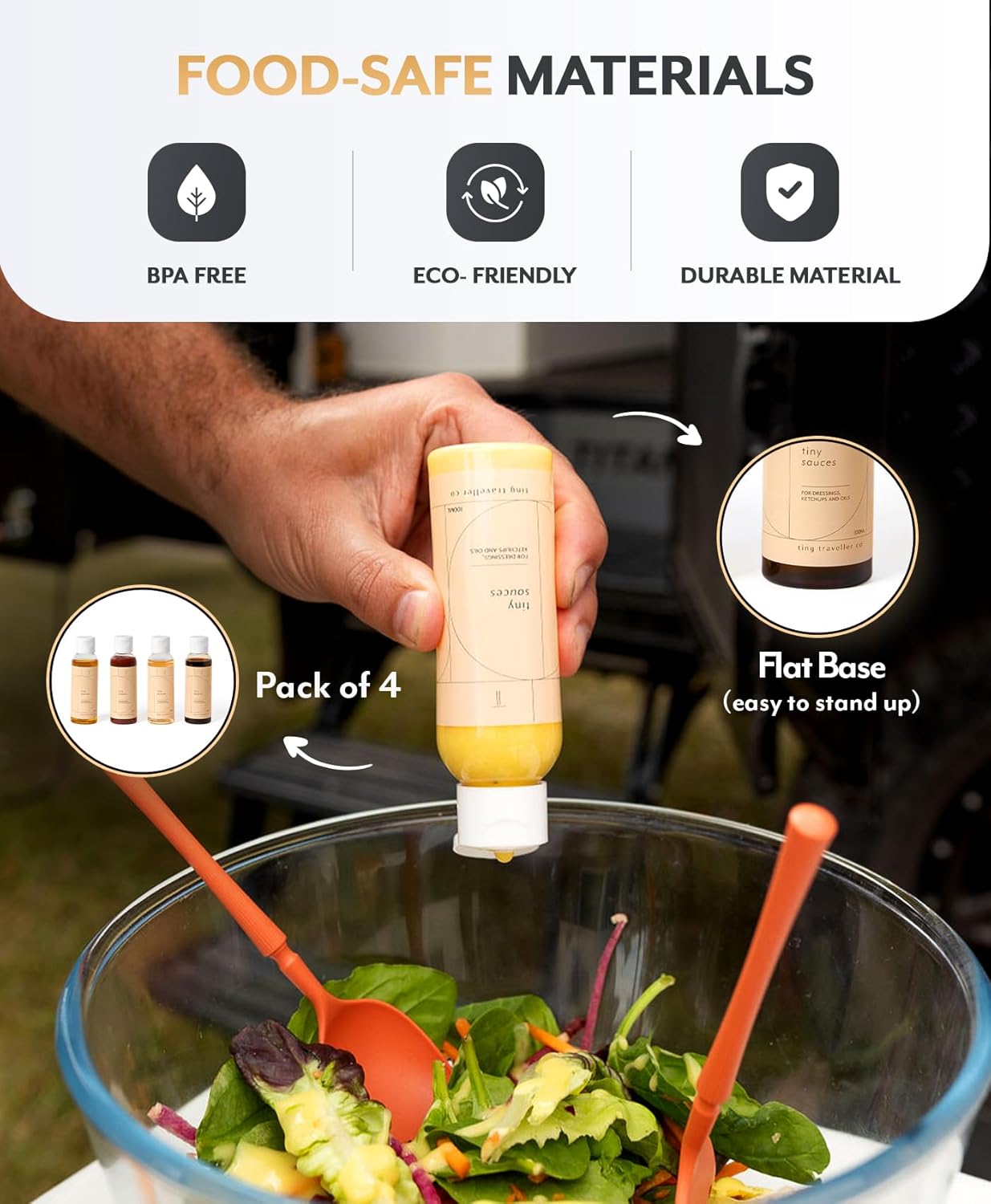 Tiny Squeeze Bottles Set - 4 Pack with Flip Top Lids