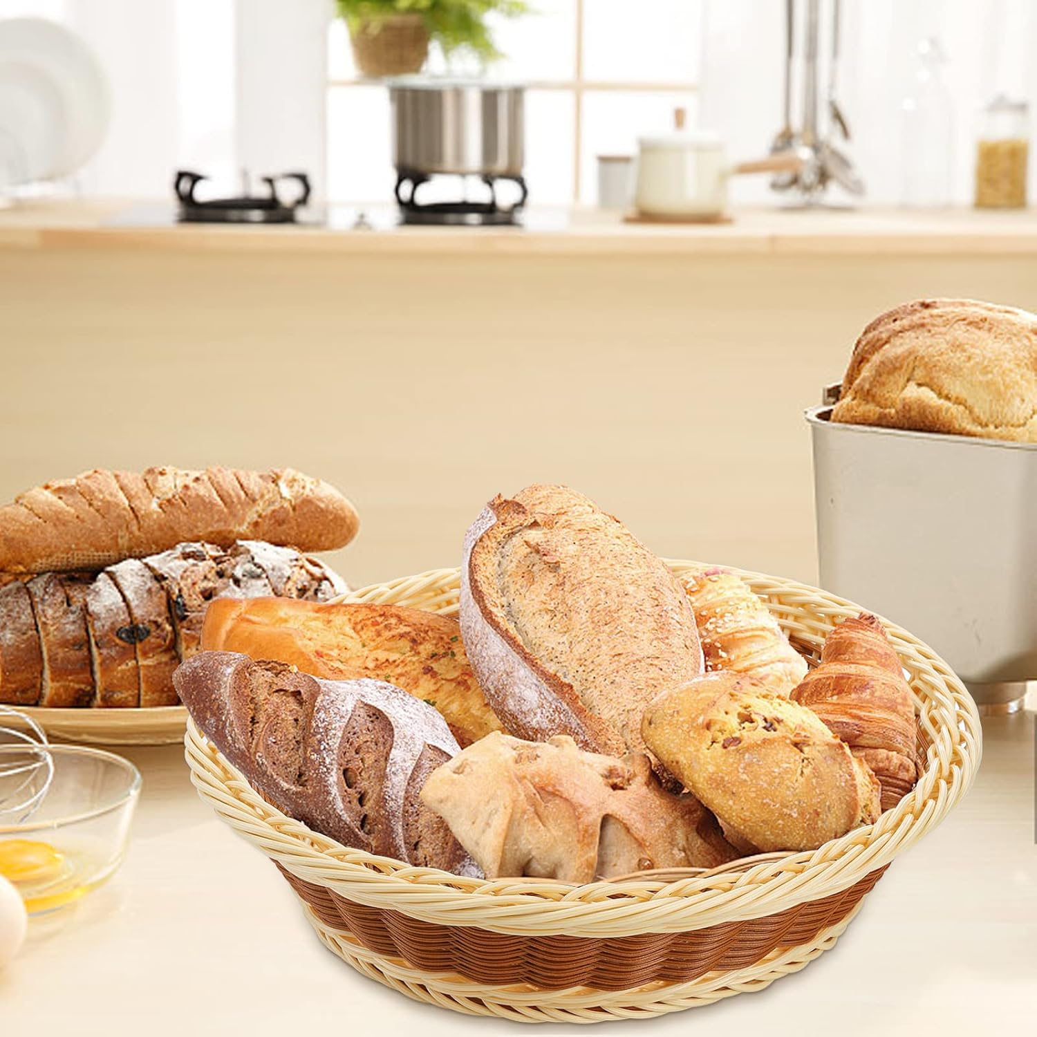 3-Piece Rattan Serving Basket Set Poly-Wicker Baskets