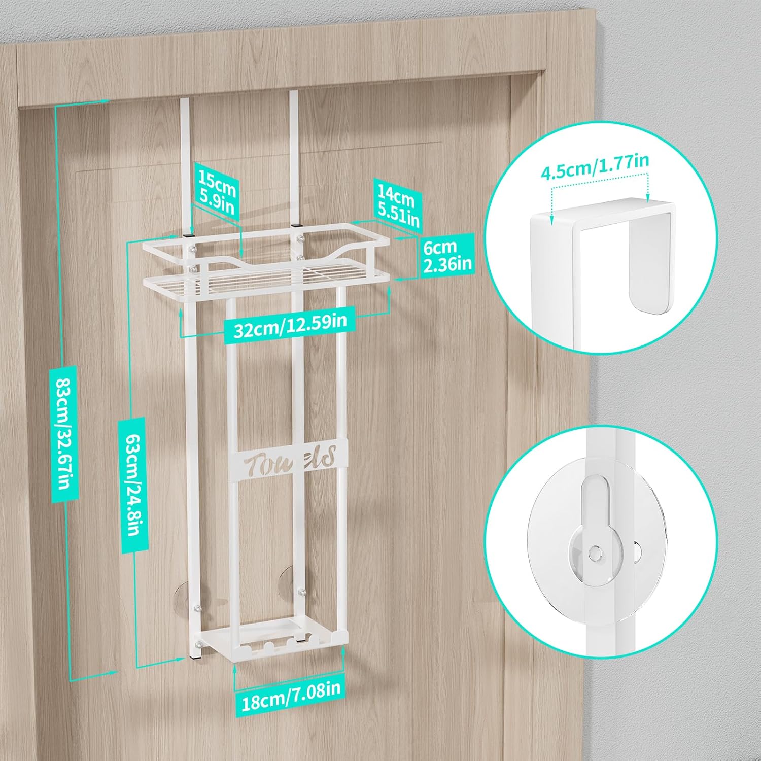 Space-Saving Over-Door Towel Rack - White