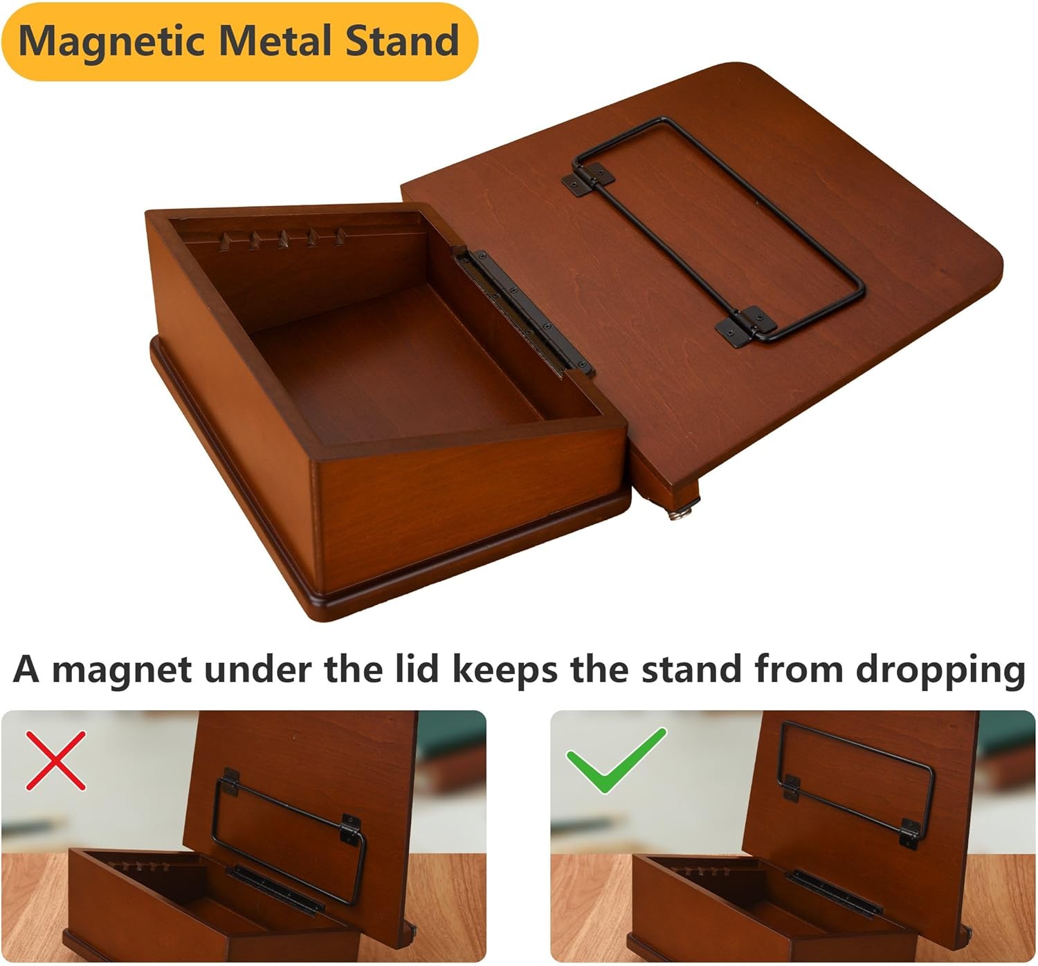 tjBally - Large Wooden Book Stand with Dual-Purpose Storage System