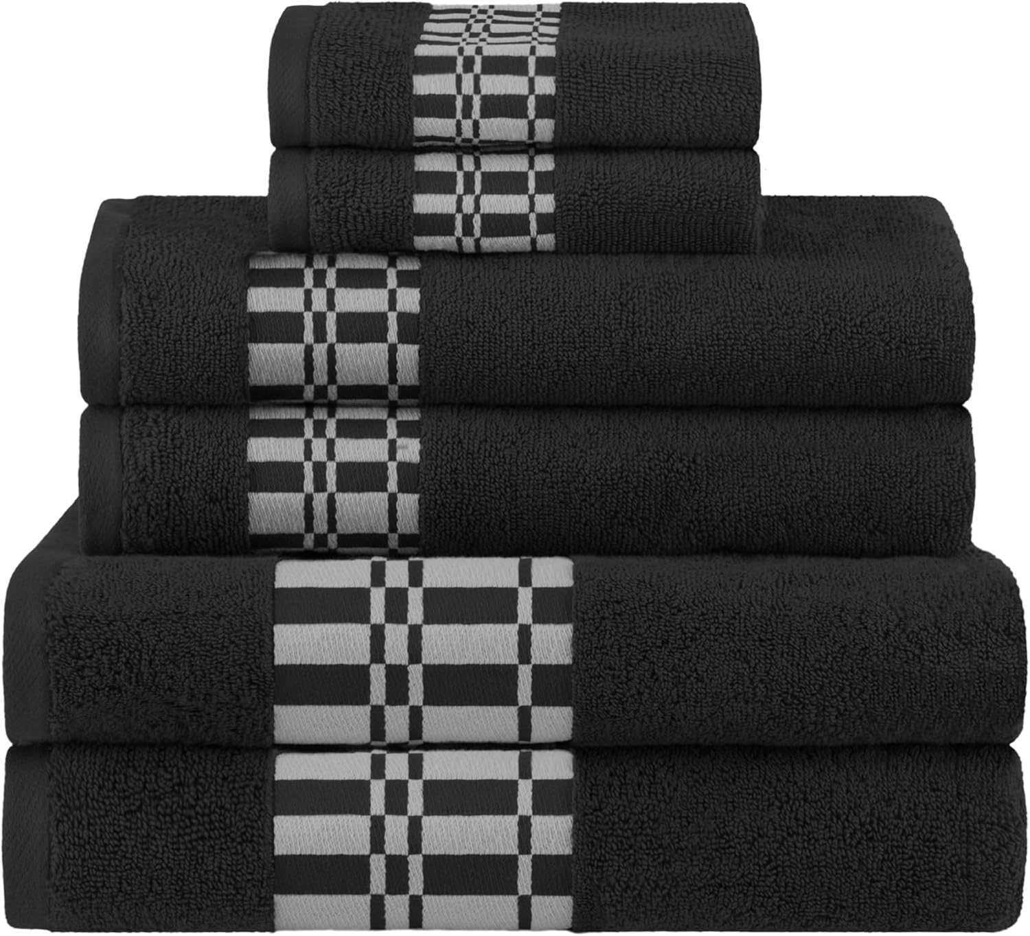 6-Piece Cotton Towel Set with Geometric Design