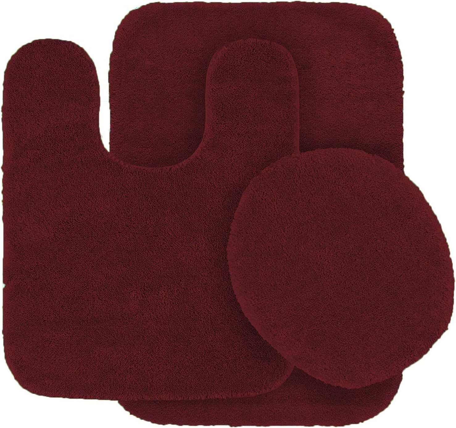 3 pc Solid Burgundy Bathroom Rug Set