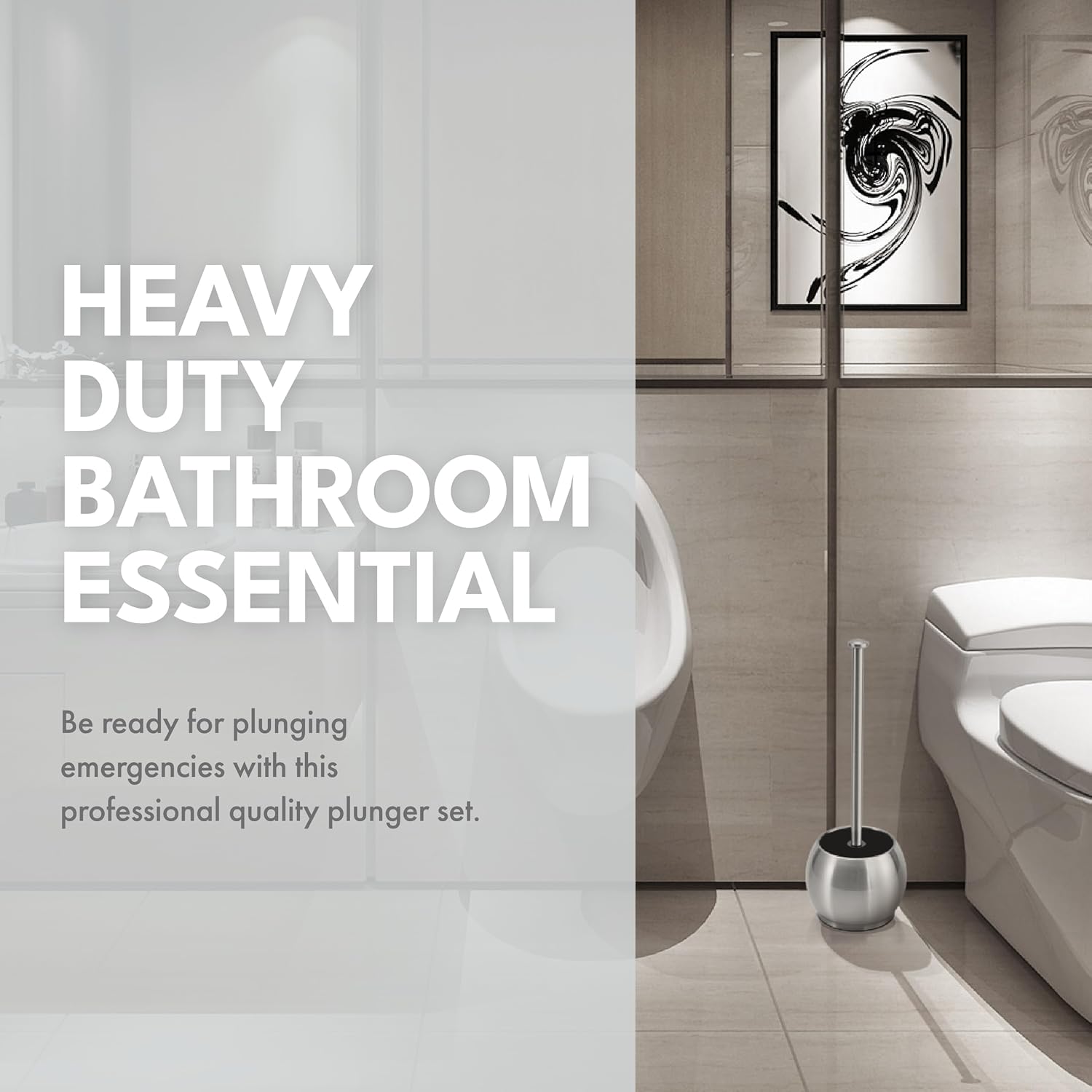 Stylish Stainless Steel Toilet Plunger with Holder for Bathroom