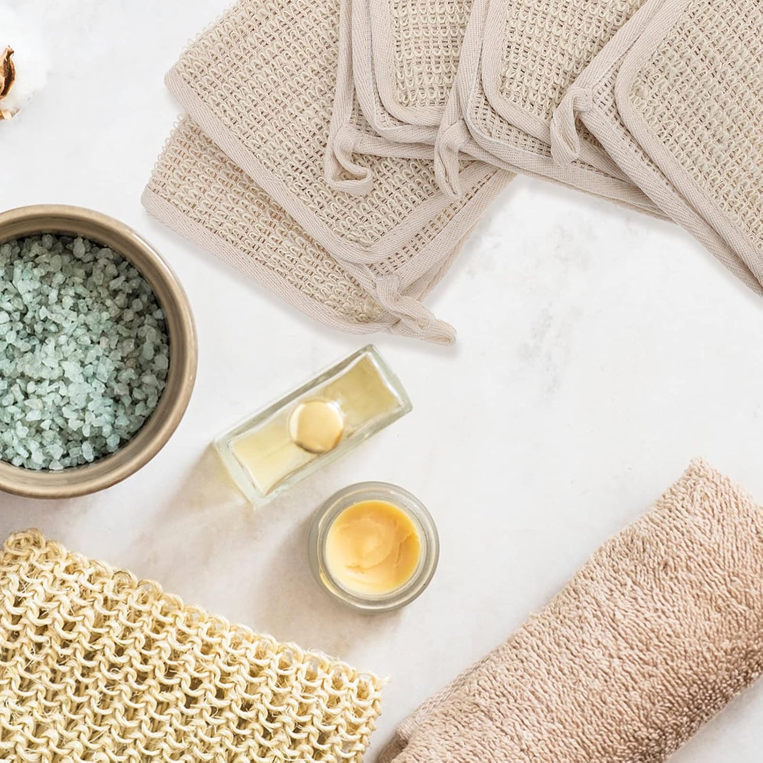 Five-Piece Exfoliating Bath Towels Set for Body and Face Care