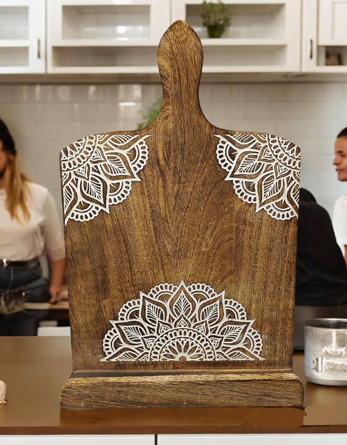 Adjustable Wooden CookBook Stand with iPad Holder