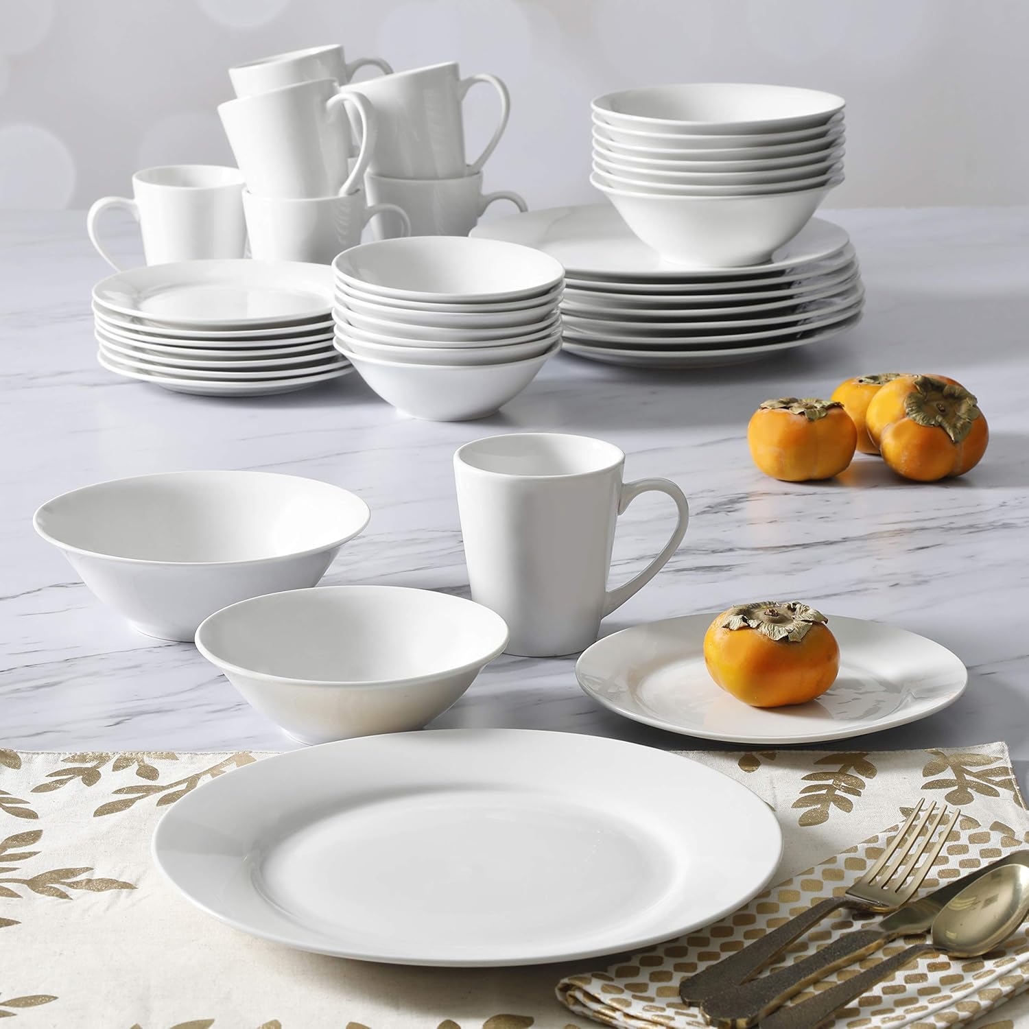 Gibson Home Amelia Court White Round Dinnerware Set 4 Service 16pcs