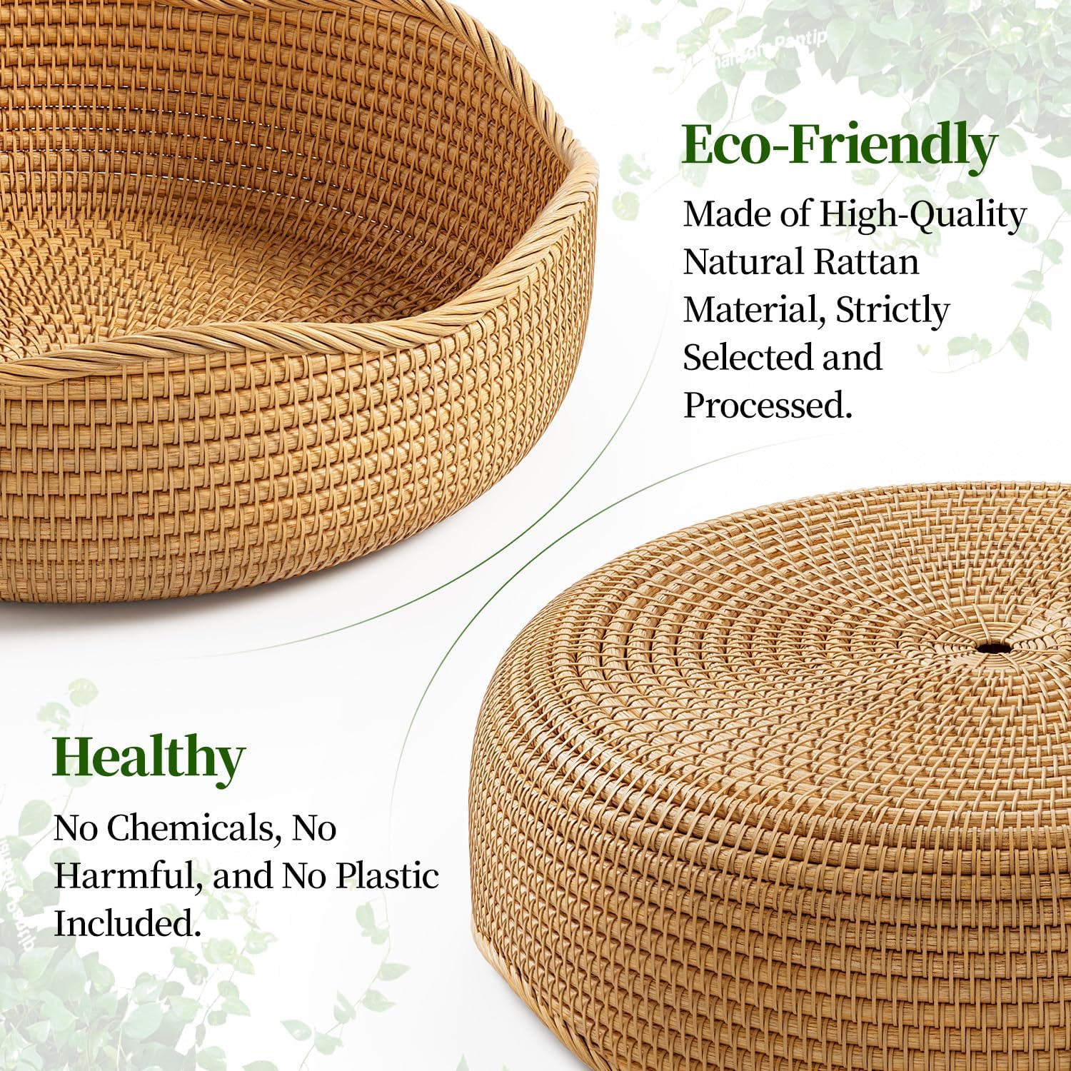 3-Piece Rattan Serving Basket Set Hand-crafted Kitchen Storage