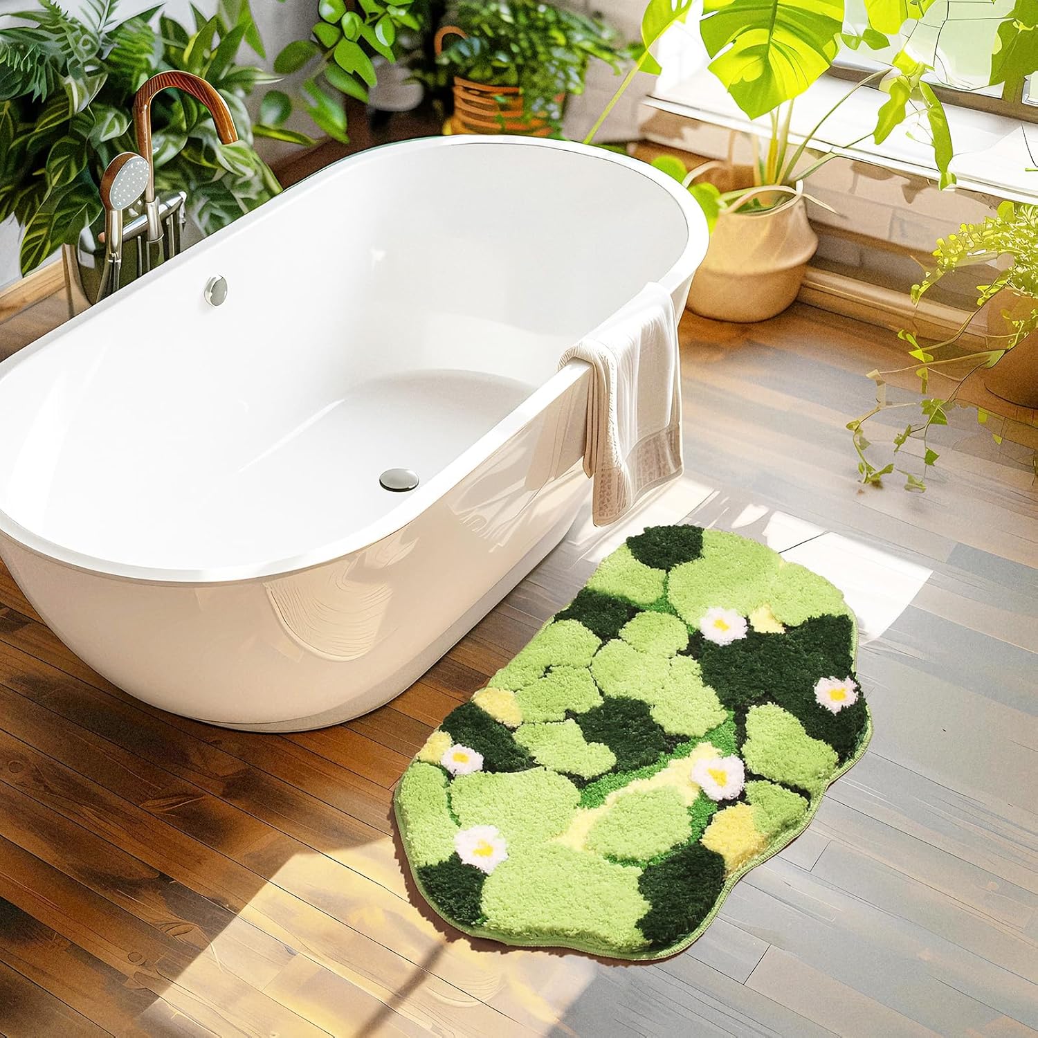 Green Moss Bath Mat - 32x20 Inch Soft Non-Slip Washable