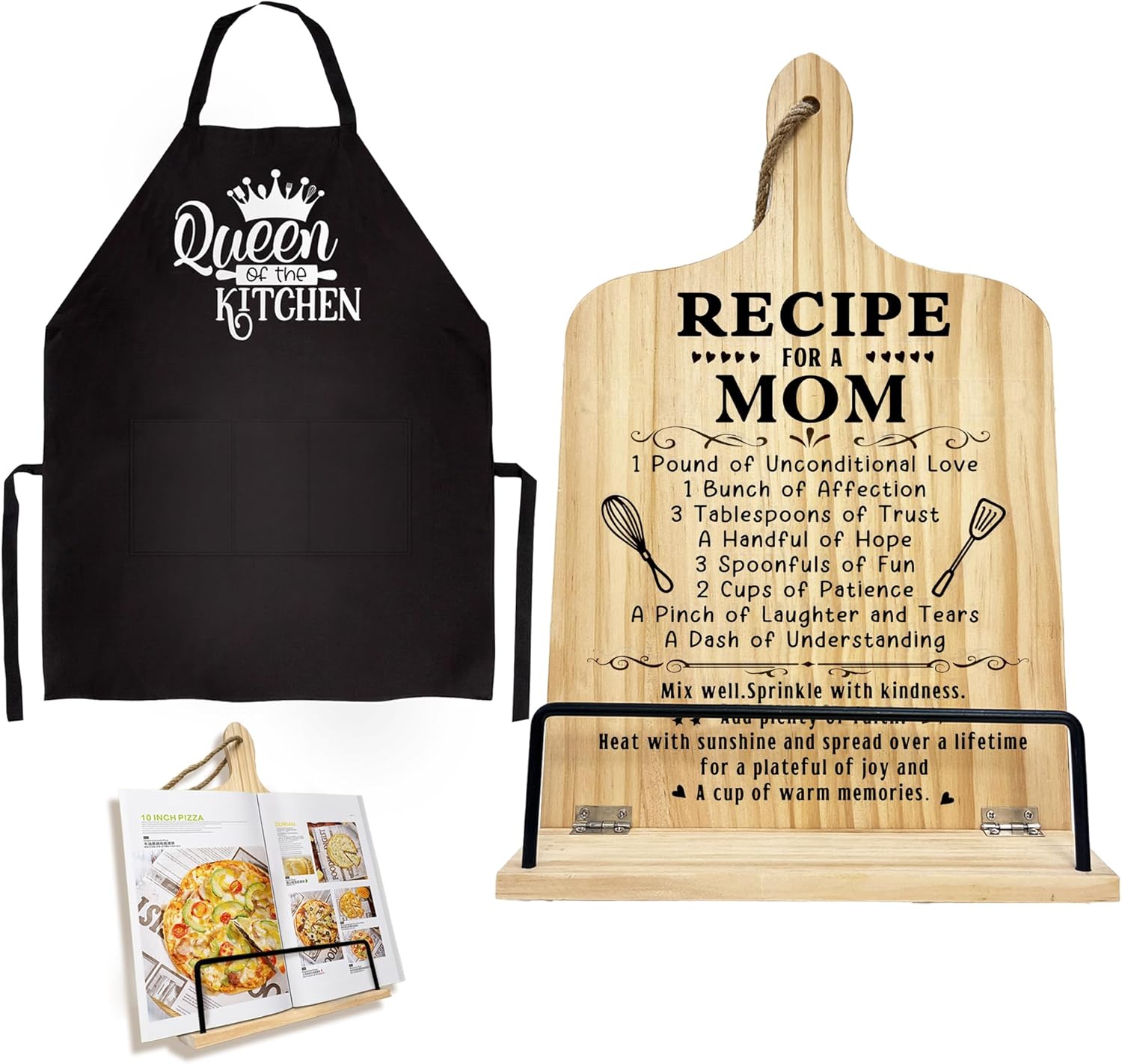 Thoughtful Functional Gift for Mom adjustable recipe stand with apron set