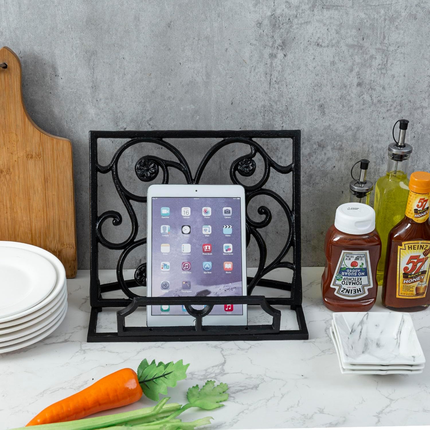 Stylish Black Cast Iron Cookbook Holder for Kitchen Use