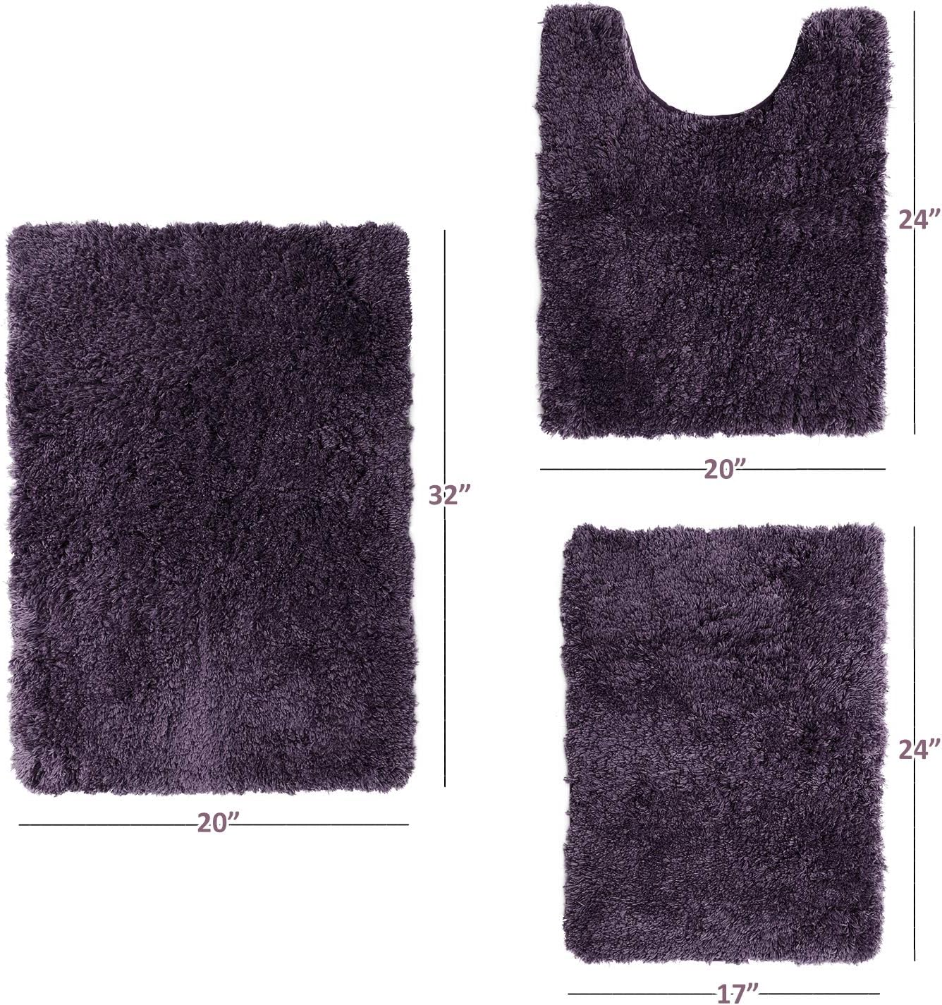 Clara Clark 3 Piece Bath Rug Set Purple