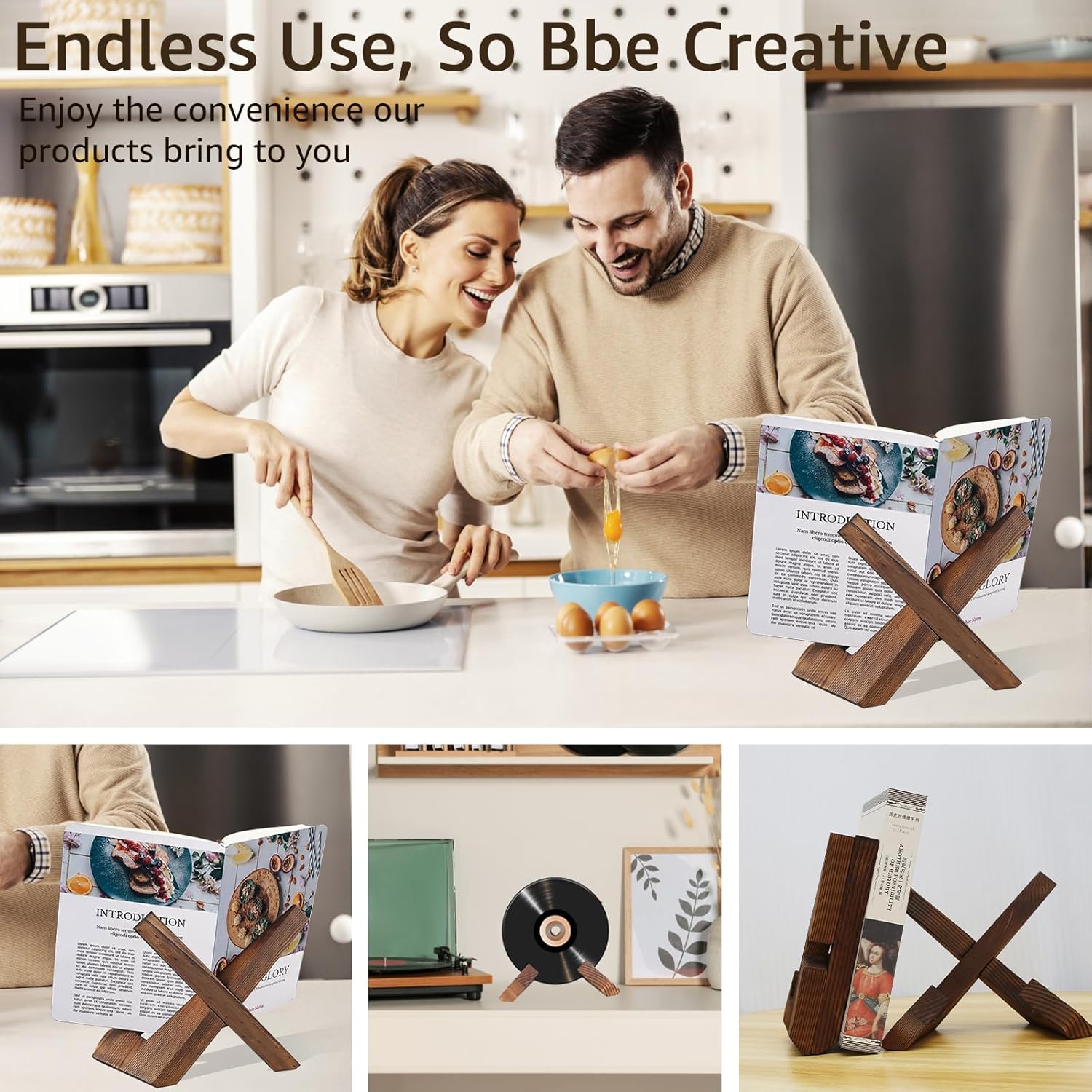 2Pcs Rustic Wooden Cookbook Stand with Detachable Design 1