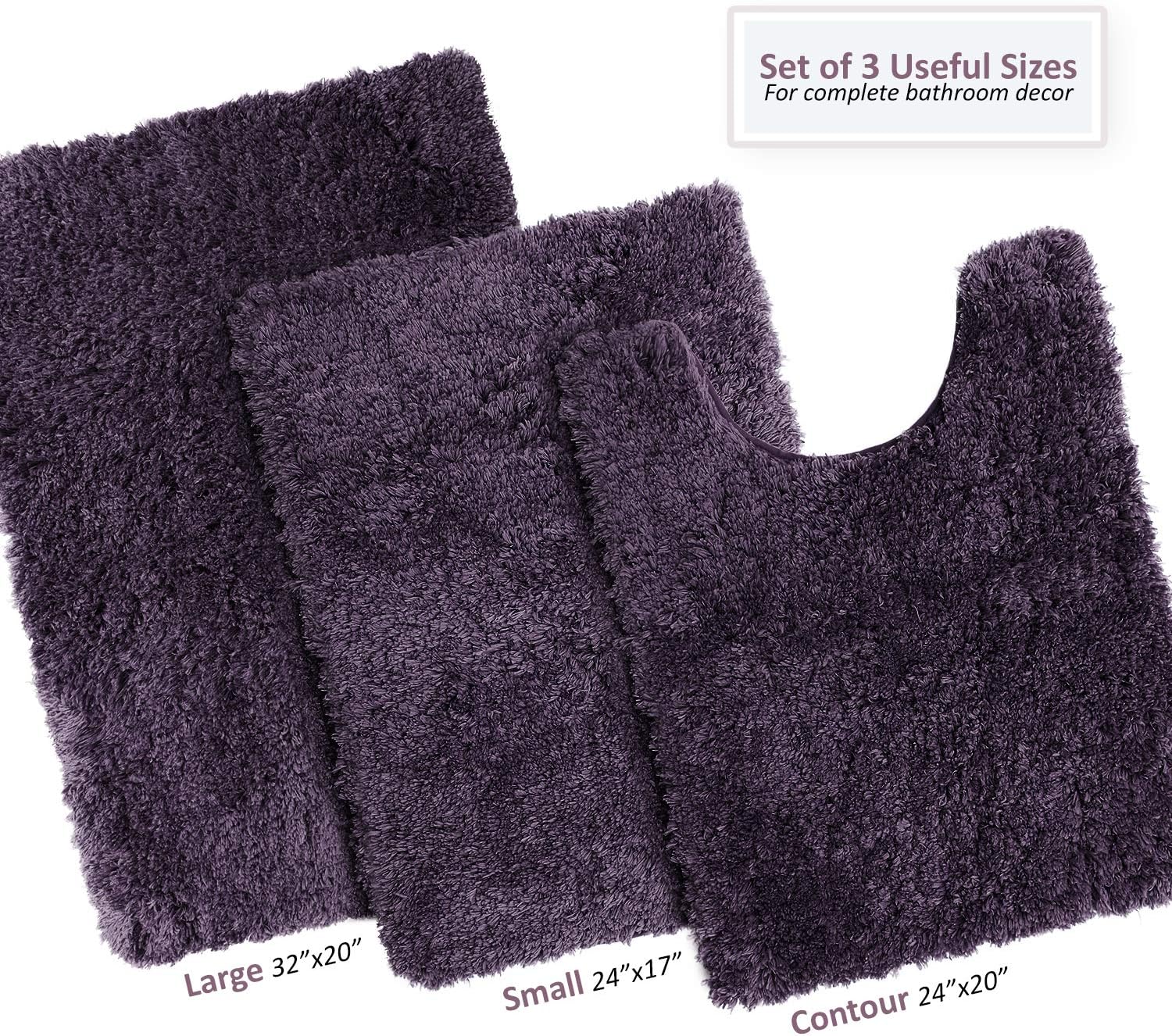Clara Clark 3 Piece Bath Rug Set Purple