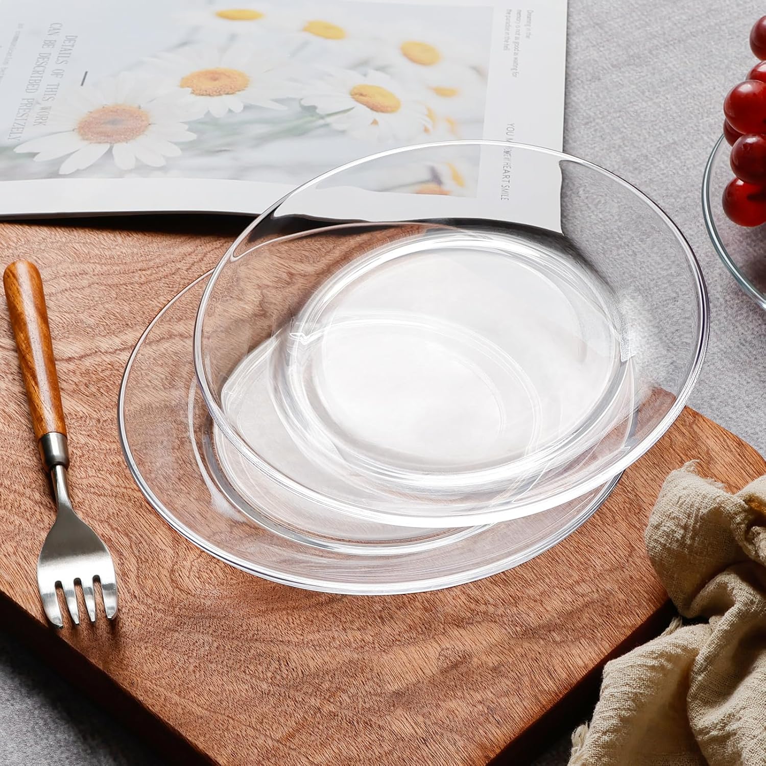 NATURAL GLASS PLATES CLEAR DINNER PLATE SET