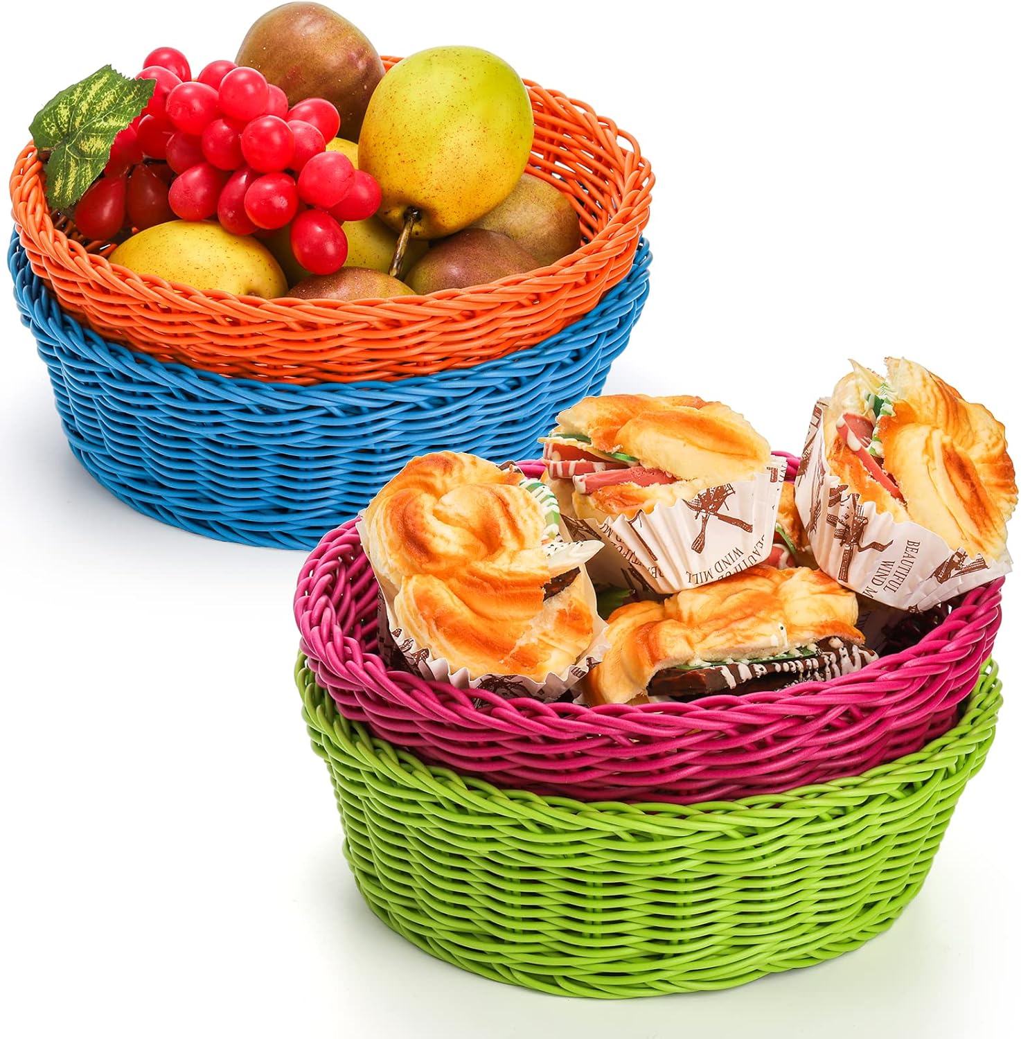 4-Piece Rattan Woven Baskets for Fruit Storage Serving