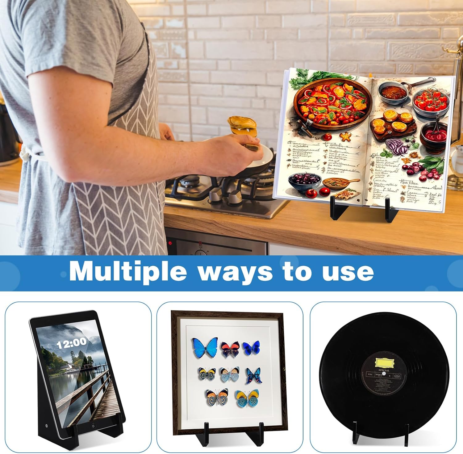 Sturdy Acrylic Cookbook Stand for Kitchen Countertops