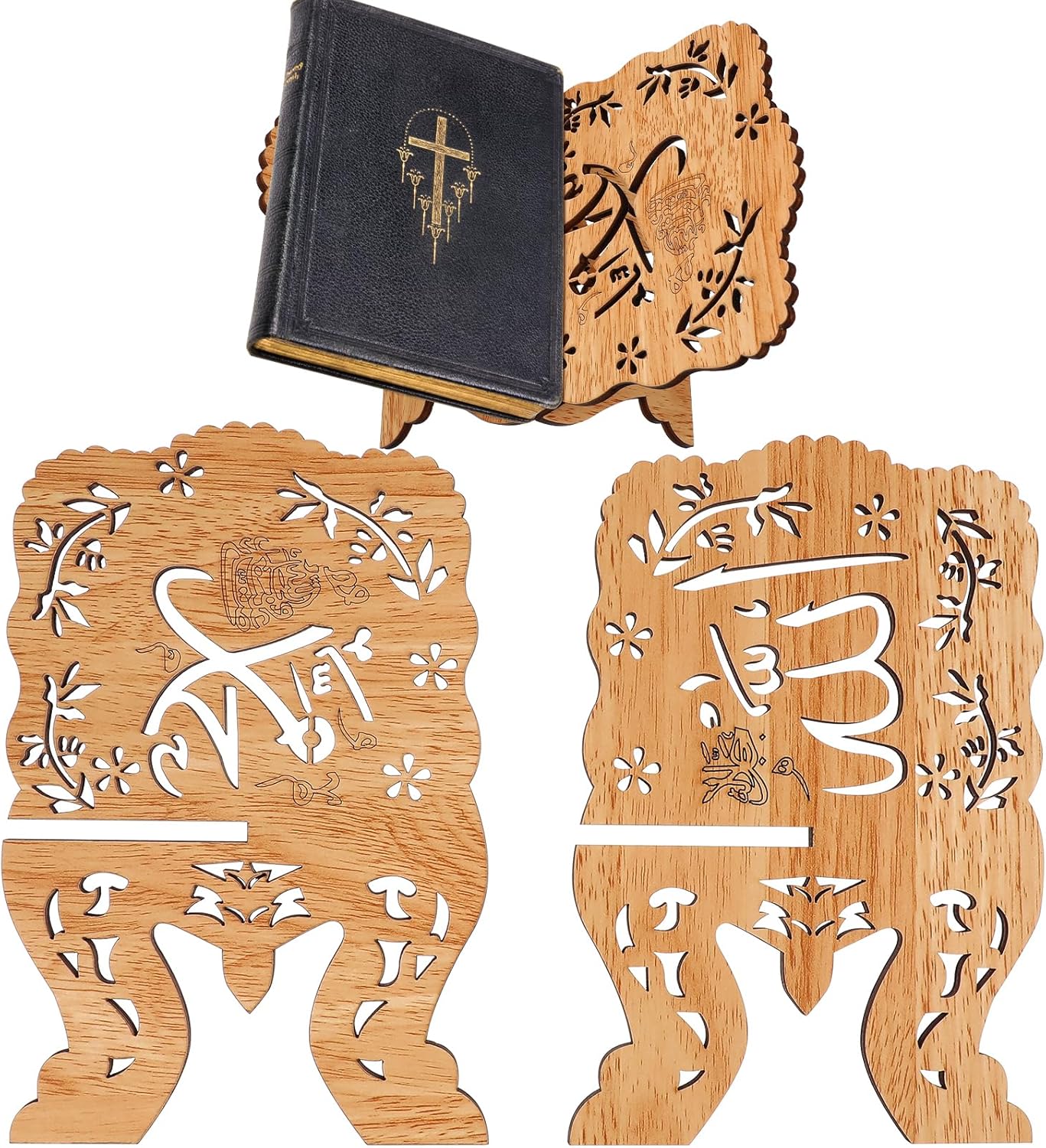 PRETYZOOM Foldable Quran Stand Wooden Book Holder
